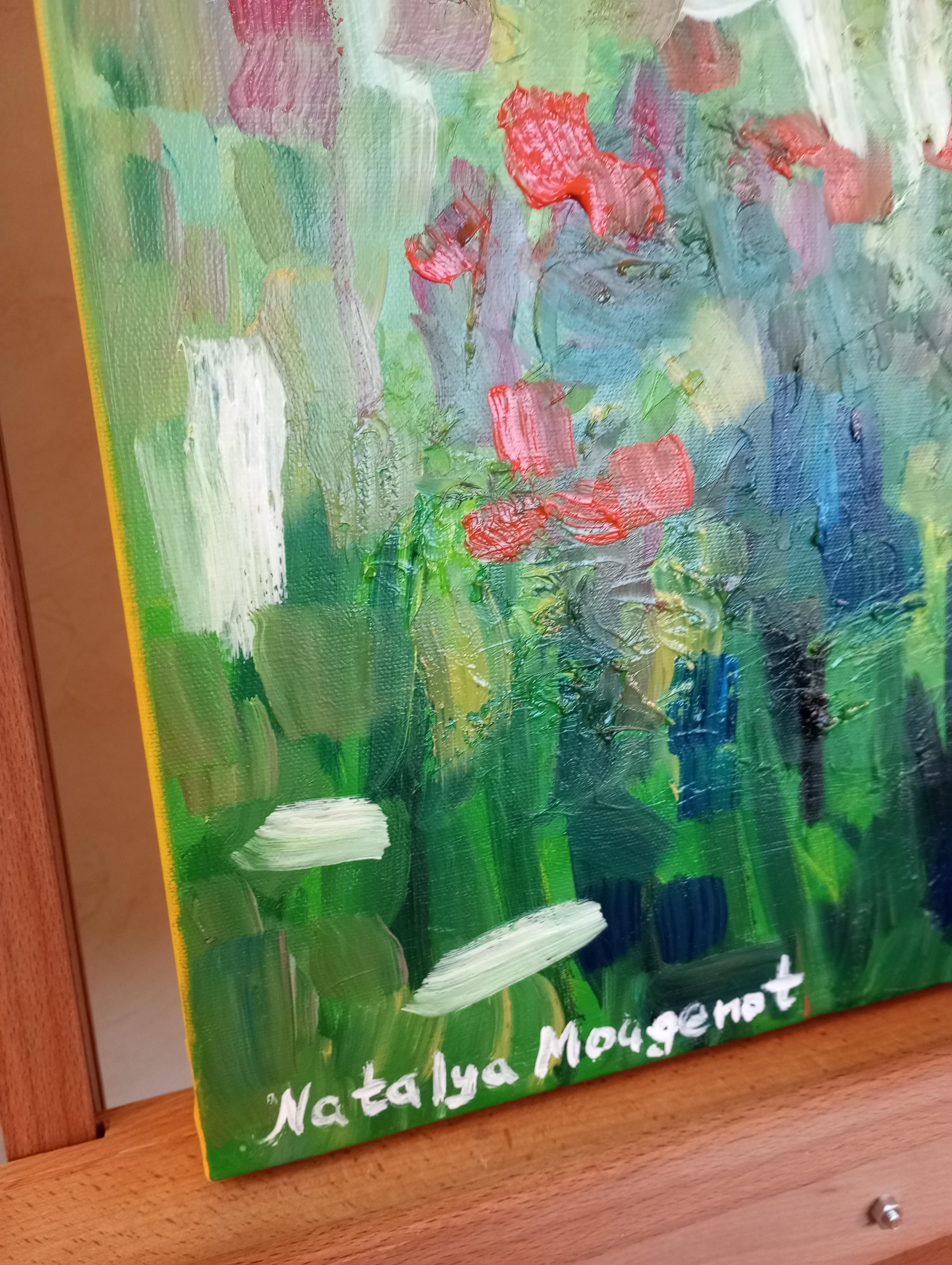 Peinture à l'huile contemporaine abstraite florale expressive sur toile 