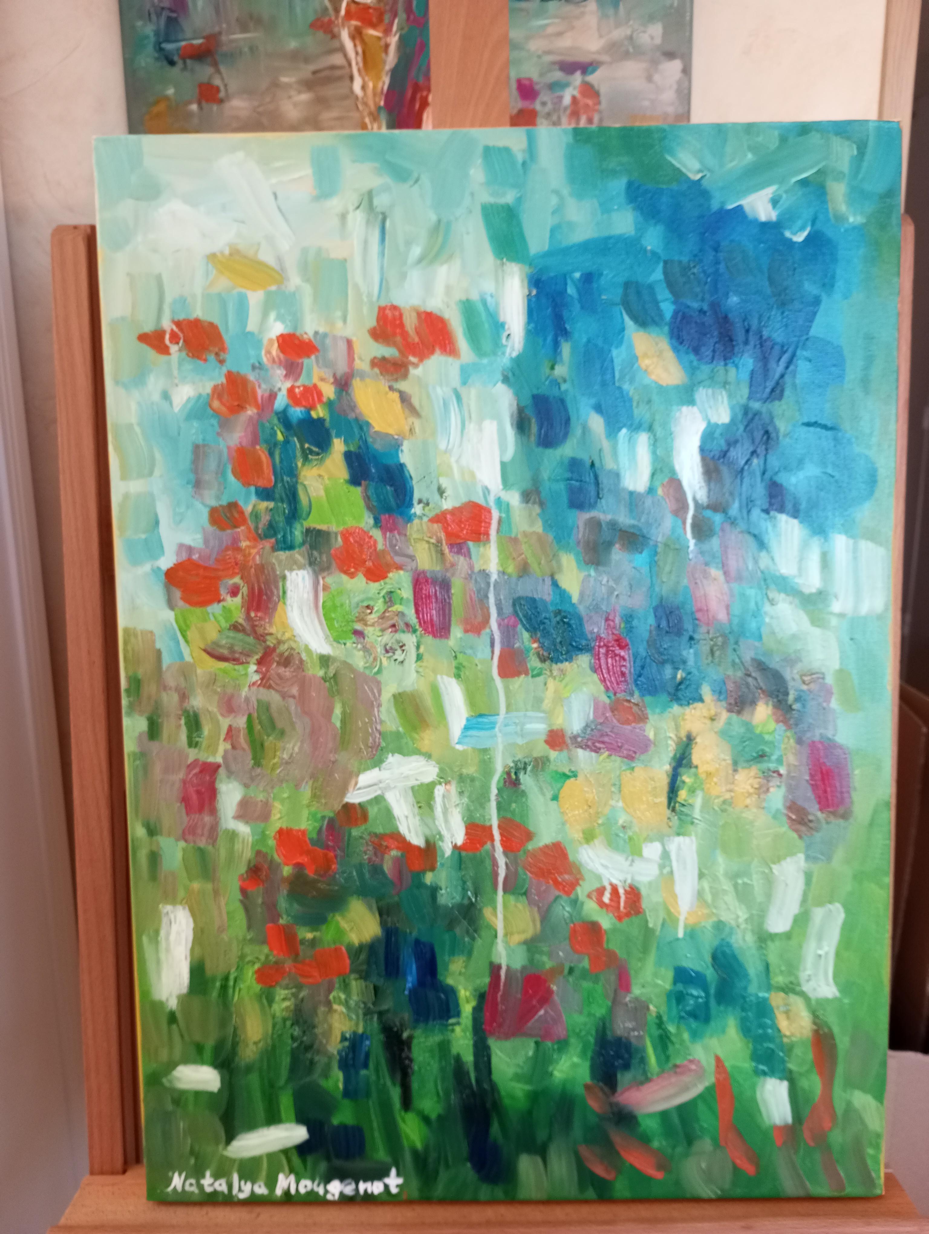 Peinture à l'huile contemporaine abstraite florale expressive sur toile 