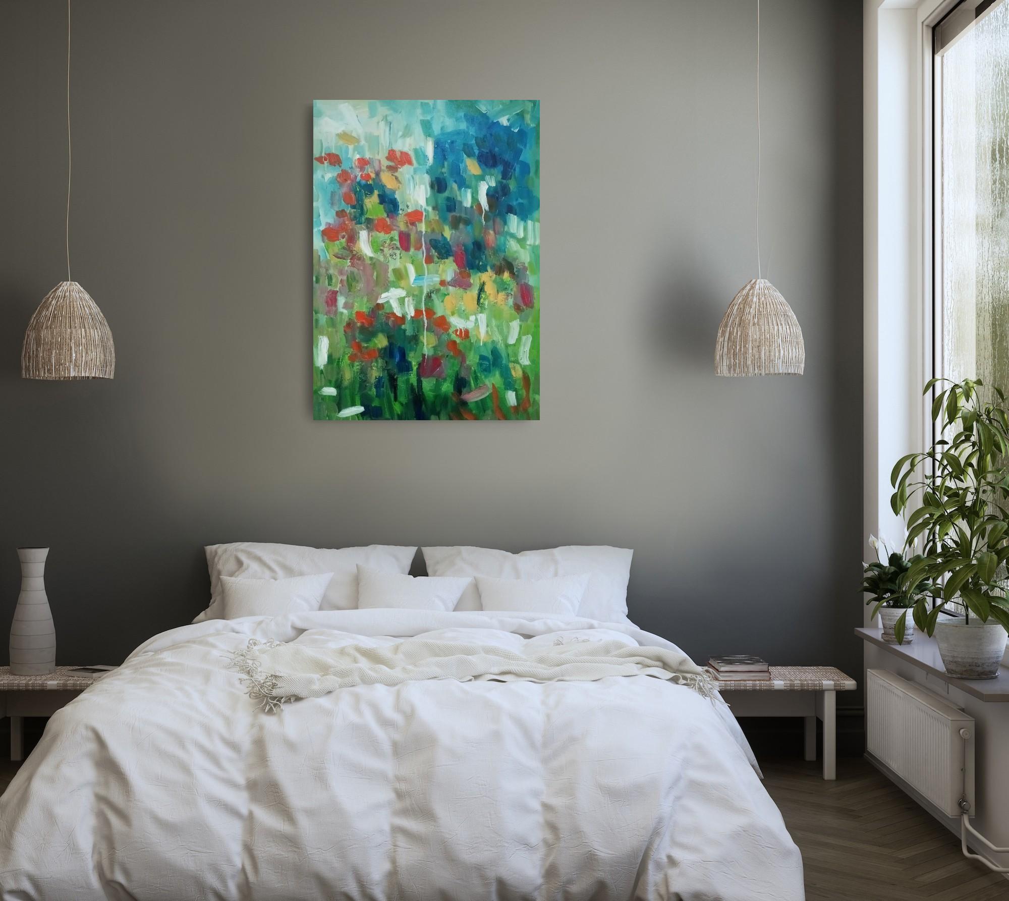 Peinture à l'huile contemporaine abstraite florale expressive sur toile 