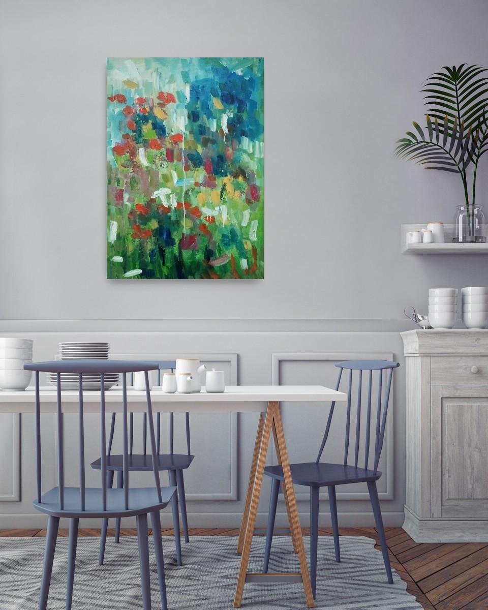 Peinture à l'huile contemporaine abstraite florale expressive sur toile 