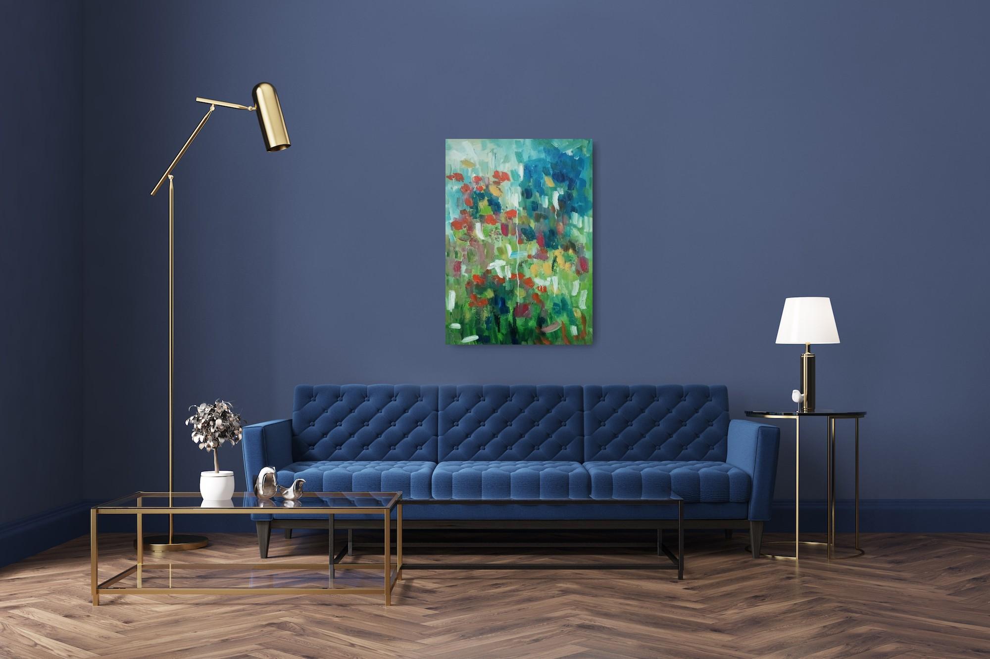 Cette peinture à l'huile contemporaine et expressive intitulée 