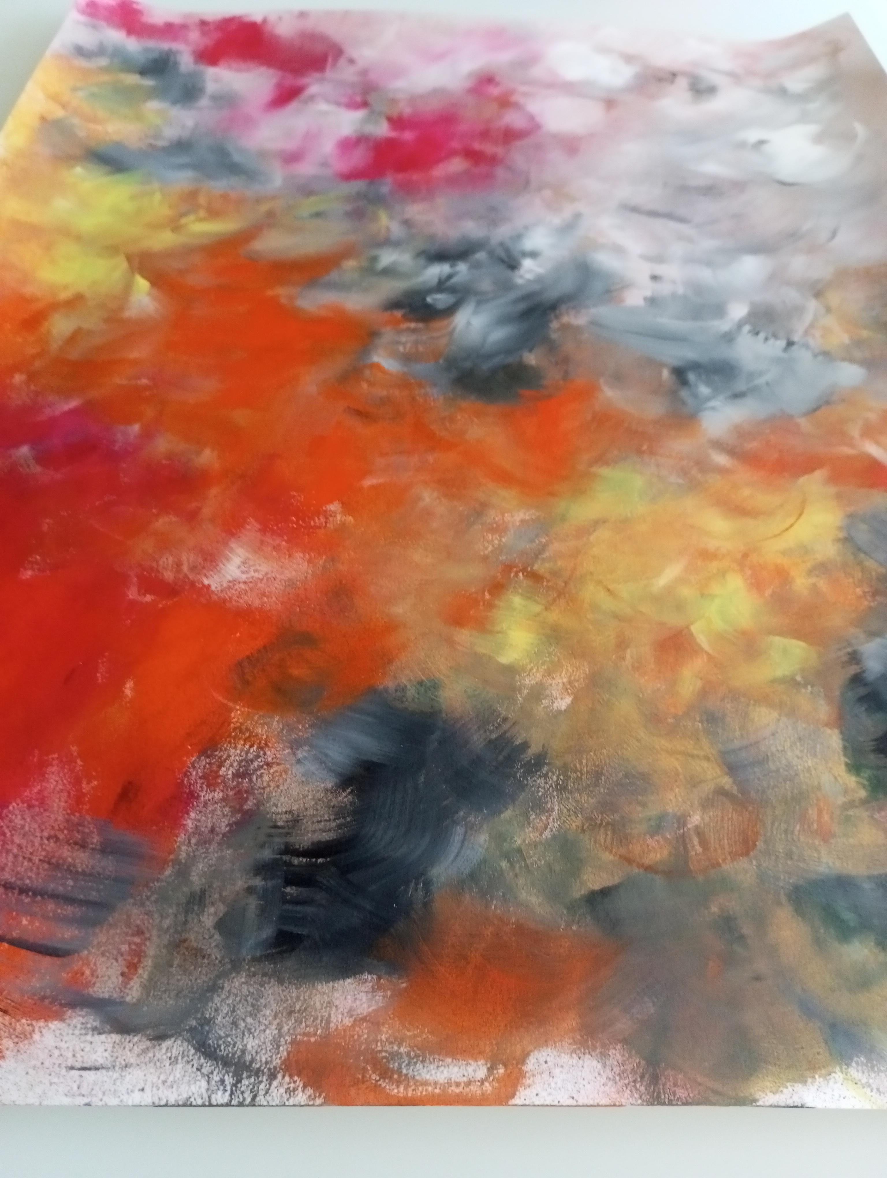 Pintura acrílica expresiva abstracta contemporánea de colores sobre papel 