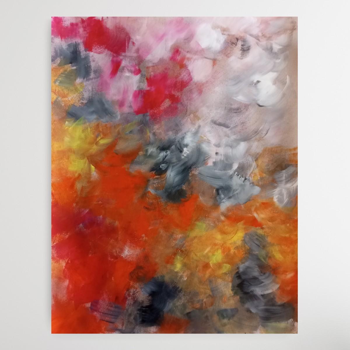 Pintura acrílica expresiva abstracta contemporánea de colores sobre papel 