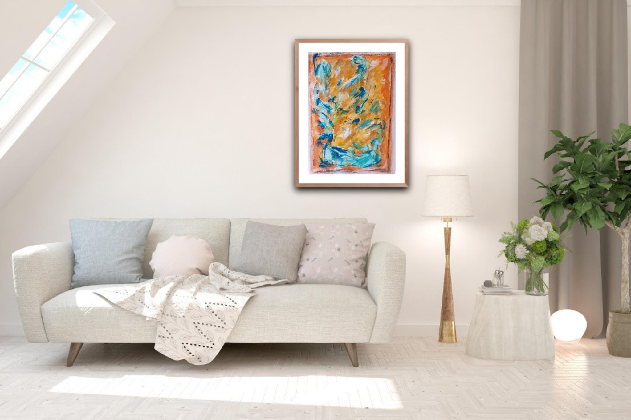 Contemporary original expressive vibrant art acrylic painting on paper -  