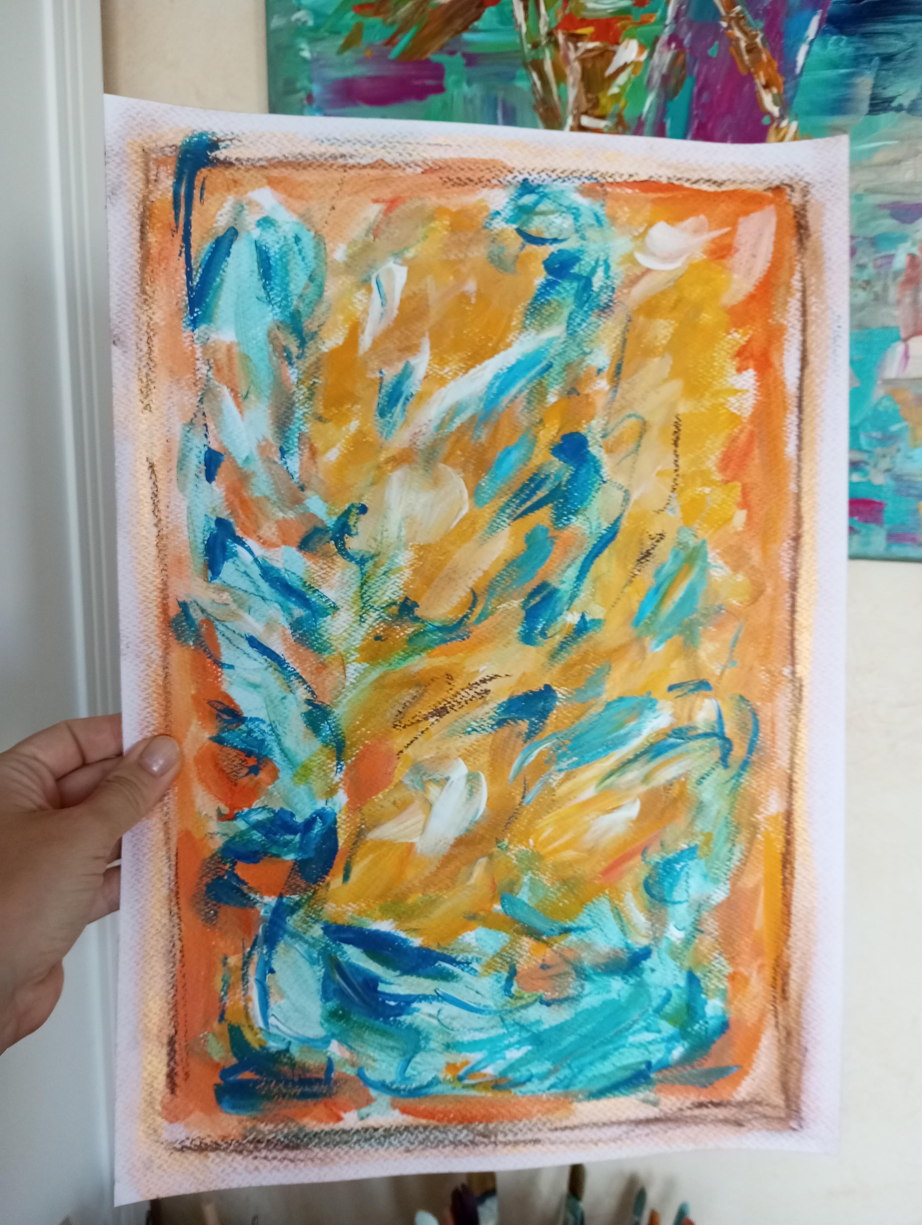 Contemporary original expressive vibrant art acrylic painting on paper -  