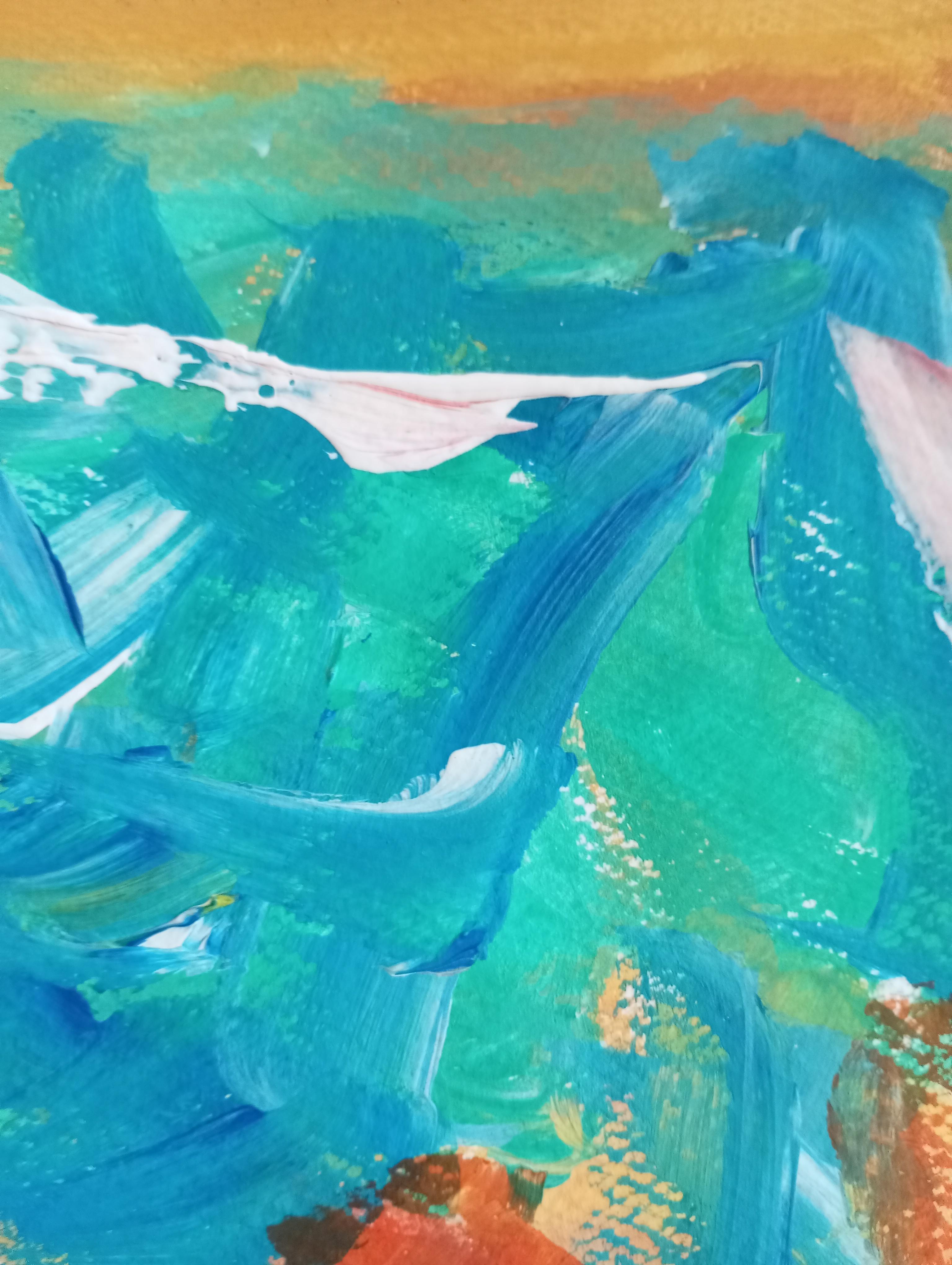 Esta vibrante y expresiva obra de arte forma parte de la serie de pinturas abstractas creadas por la artista francesa Natalya Mougenot, dedicada a explorar las emociones y los sentimientos. Capta un espectro de colores vivos y energía