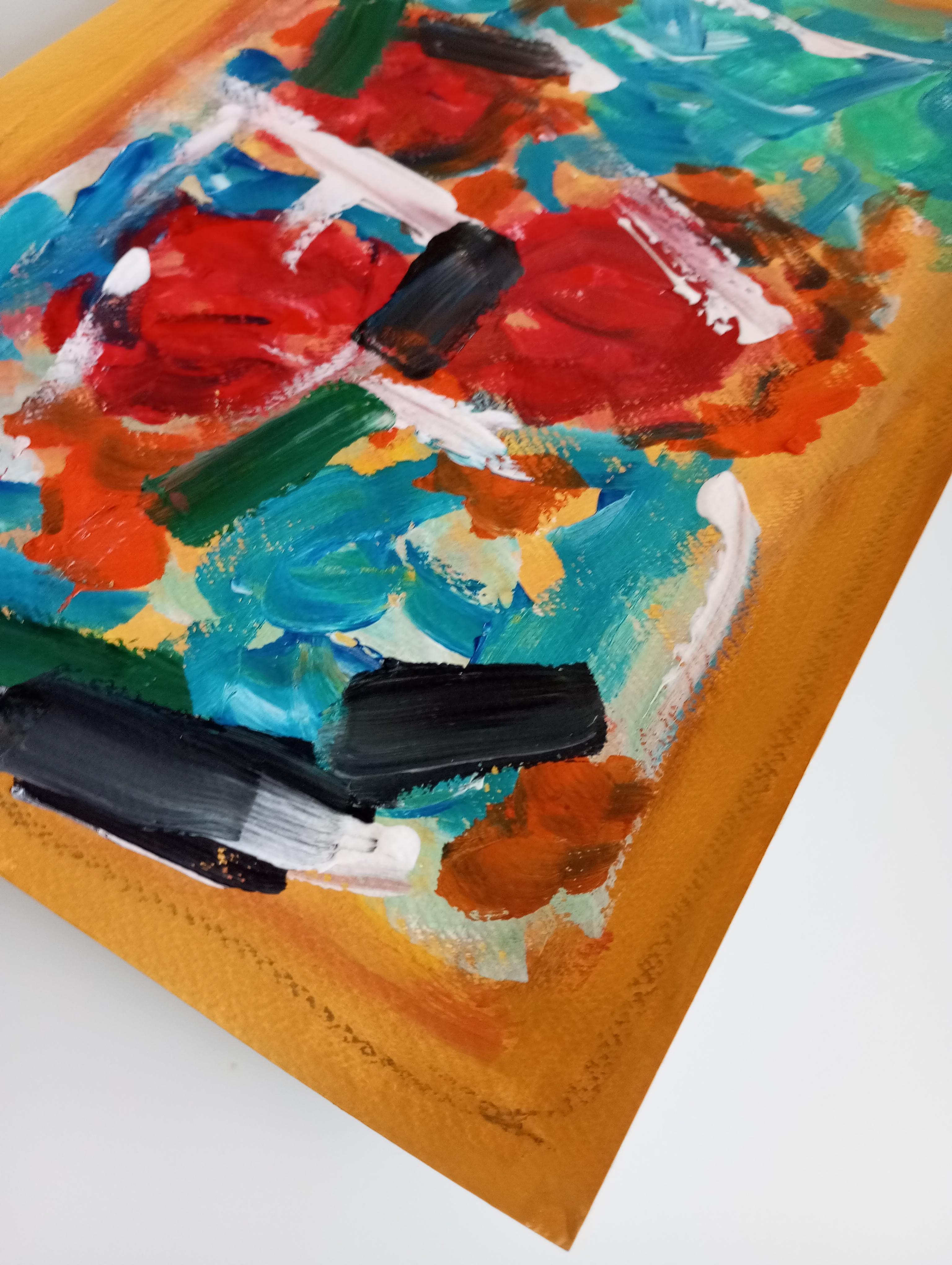 Pintura acrílica sobre papel de arte vibrante expresivo contemporáneo - 