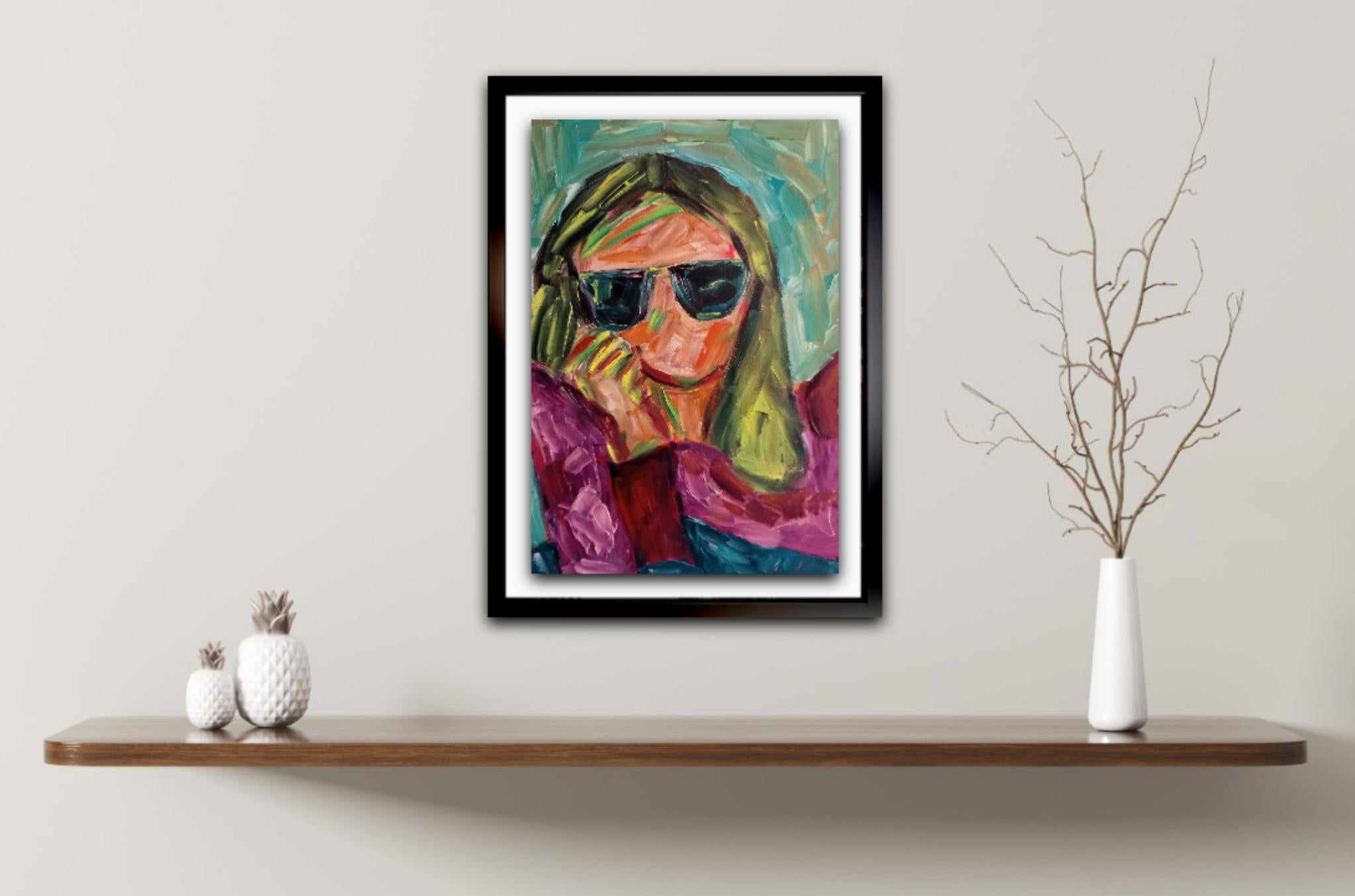 My artworks allow me to express myself freely, to express my emotions and explore my identity. While working on my art piece, I trust myself completely.  This is the one when I was guided by my intuition and my heart: this woman with the sunglasses