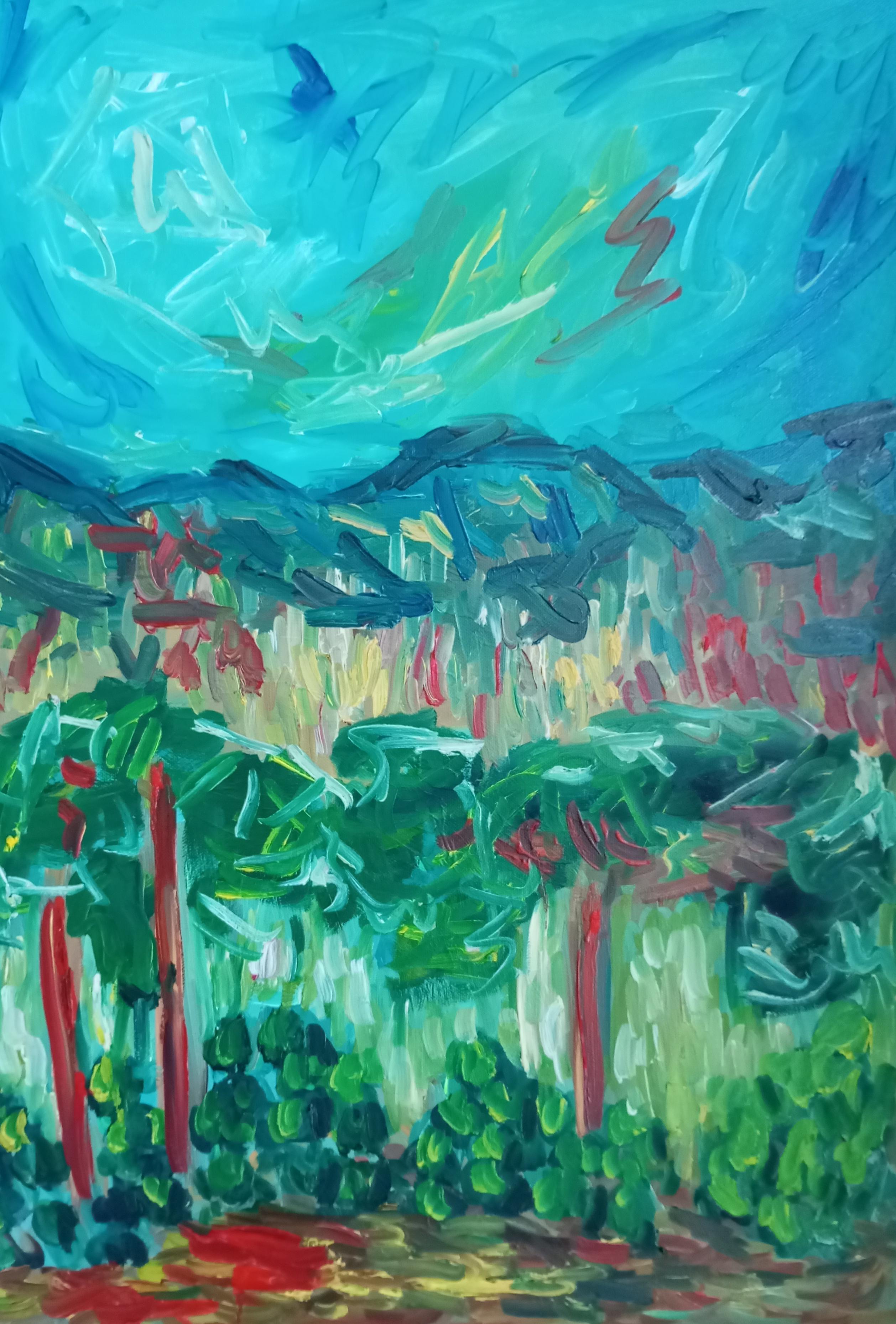 "Hot summer " (contemporary nature landsacpe impressionist oi piece on cavas)