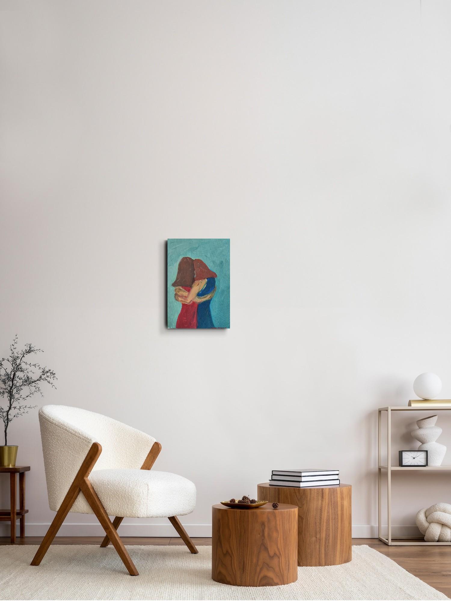Questo dipinto a olio figurativo contemporaneo che raffigura due donne è stato creato dall'artista francese Natalya Mougenot. L'opera, intitolata I Will Always Stand by Your Side, presenta una scena toccante e ricca di emozioni, che cattura