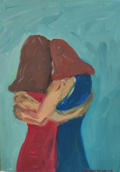 Peinture à l'huile figurative contemporaine sur toile "Je serai toujours à tes côtés".