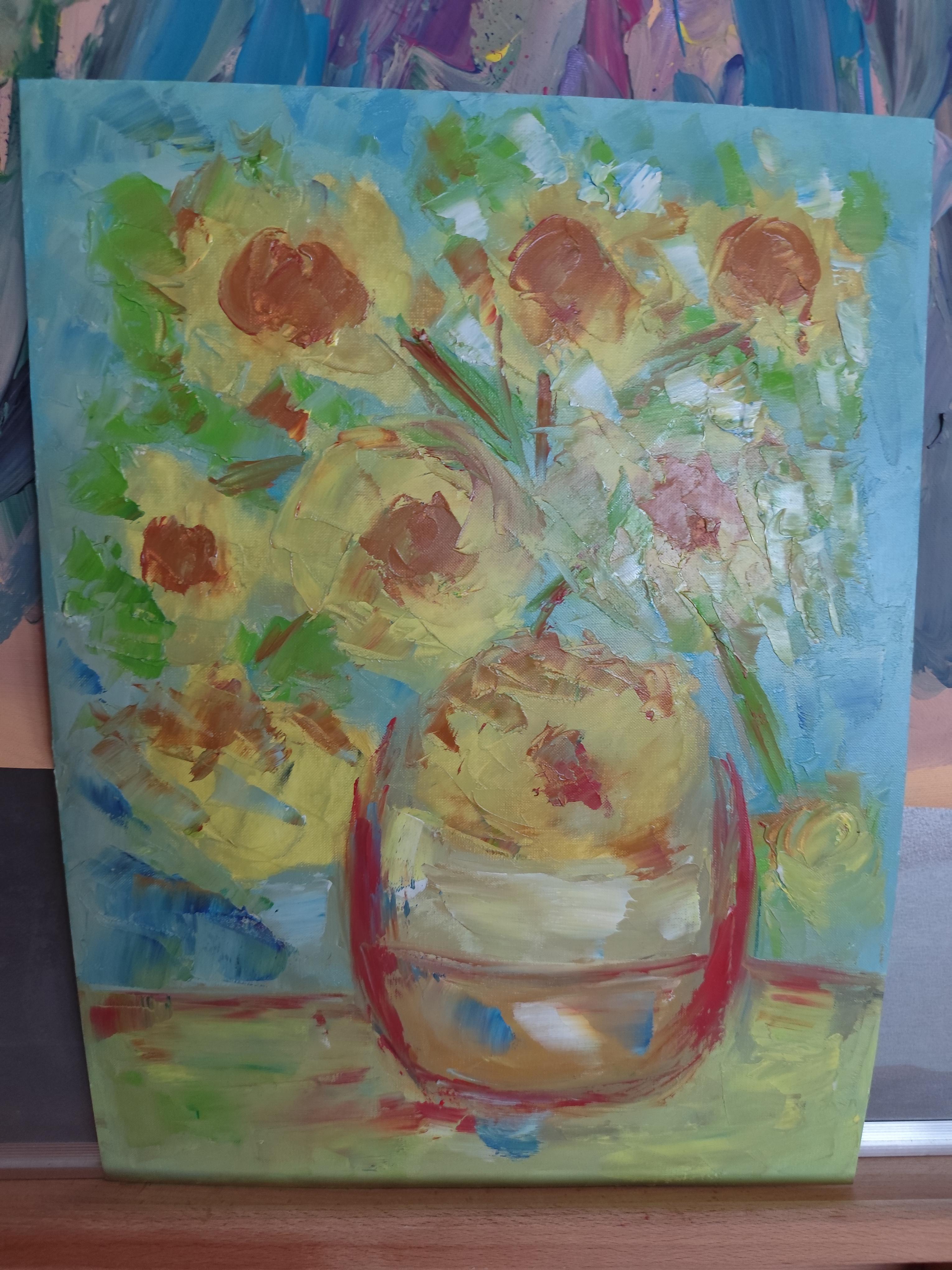 Floral oil painting on paper 