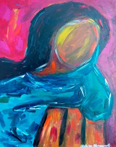 "Integrity " (woman with head on knees_vivid colors modern painting on canvas)