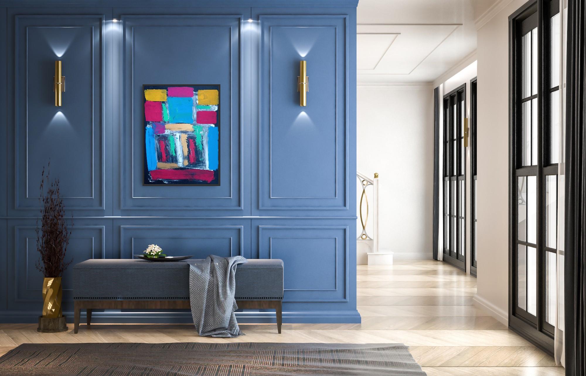 Pittura astratta espressionista contemporanea con forme e quadrati 
