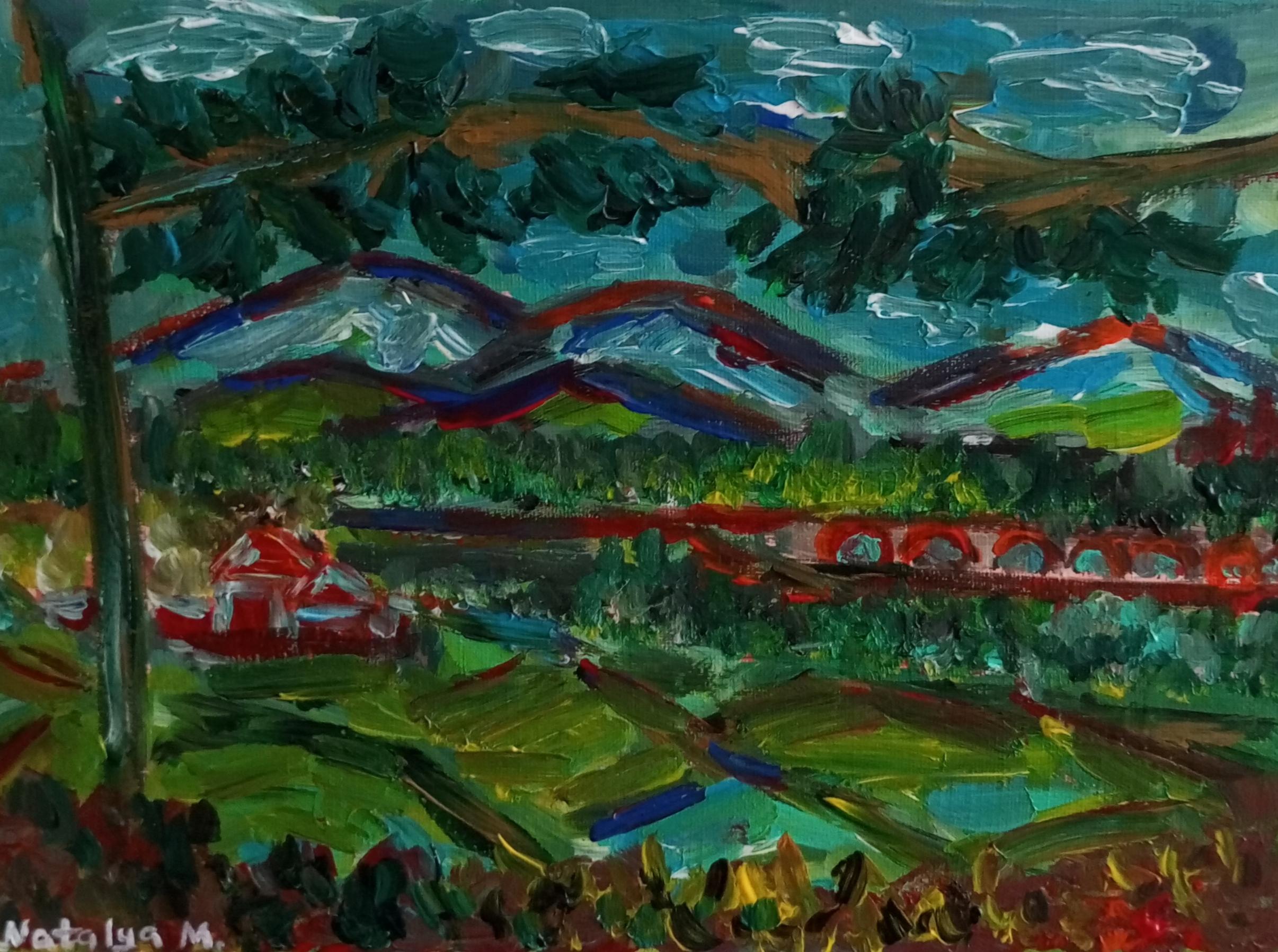 Paysage de nature contemporain, peinture acrylique sur toile ( sud de la France) - Painting de Natalya Mougenot 