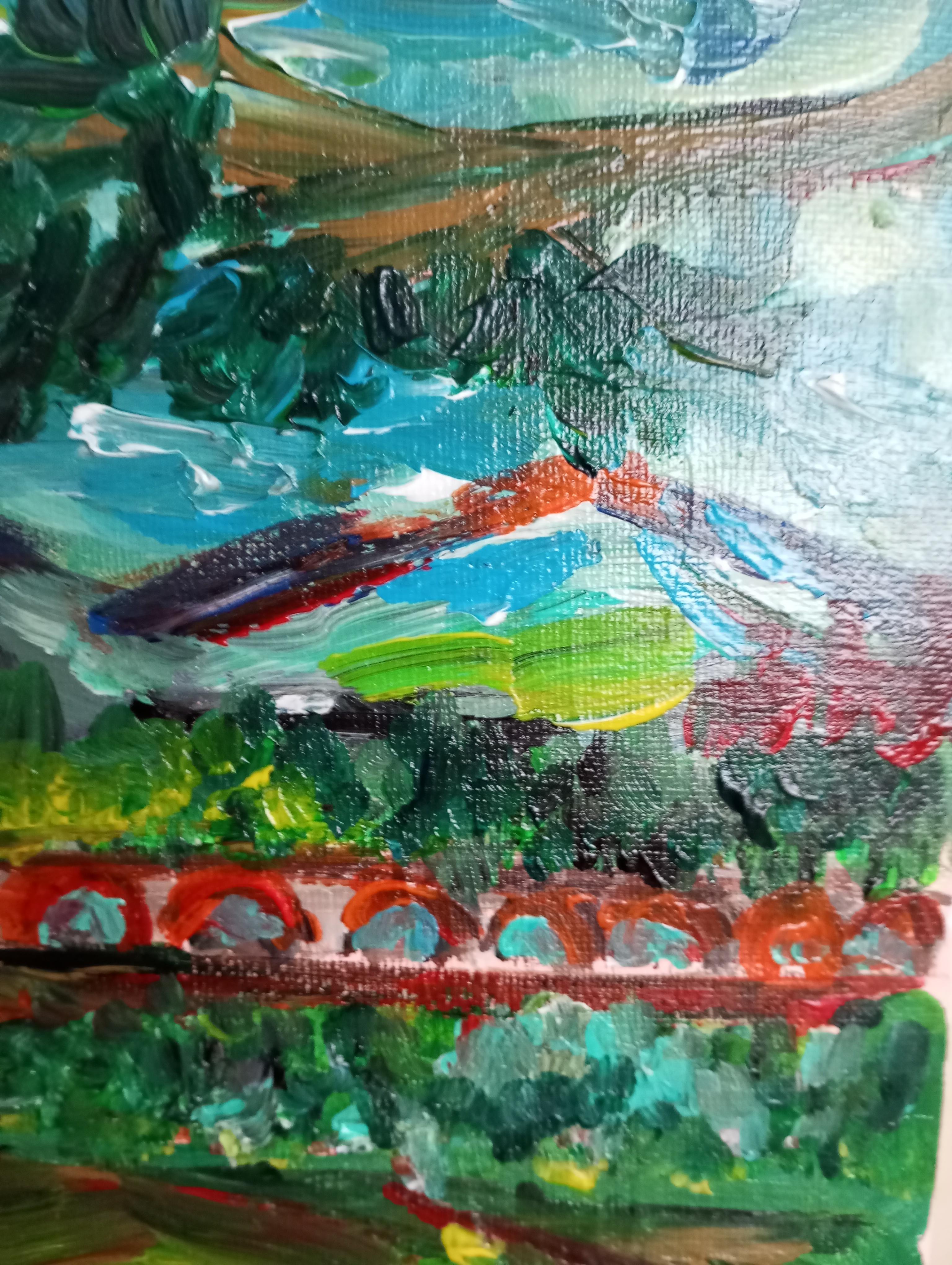 Paysage de nature contemporain, peinture acrylique sur toile ( sud de la France) - Noir Figurative Painting par Natalya Mougenot 