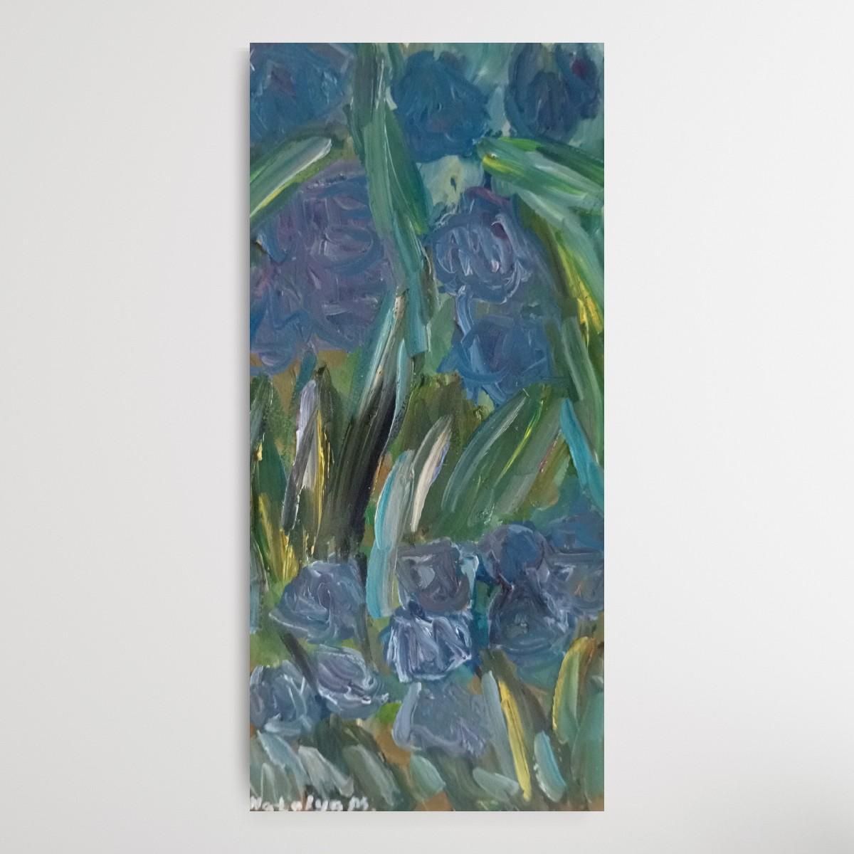 Still-Life Painting di Natalya Mougenot  - "Iris in fiore" (dipinto espressionista ispirato a Van Gogh)