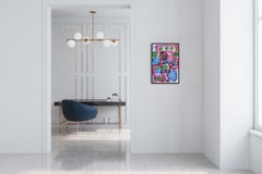 "Es la hora del fútbol" (pintura ingenua de arte figurativo de un niño)