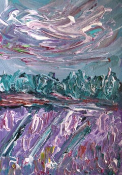 "Lavendar fields of Provence"(contemporary impressionist nature art on paper)
