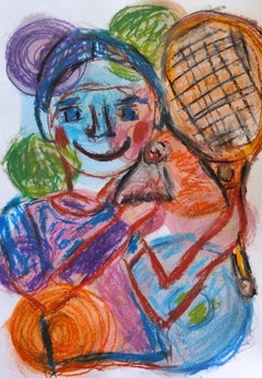 "Giochiamo a tennis" (pittura figurativa naïf di un ragazzo)
