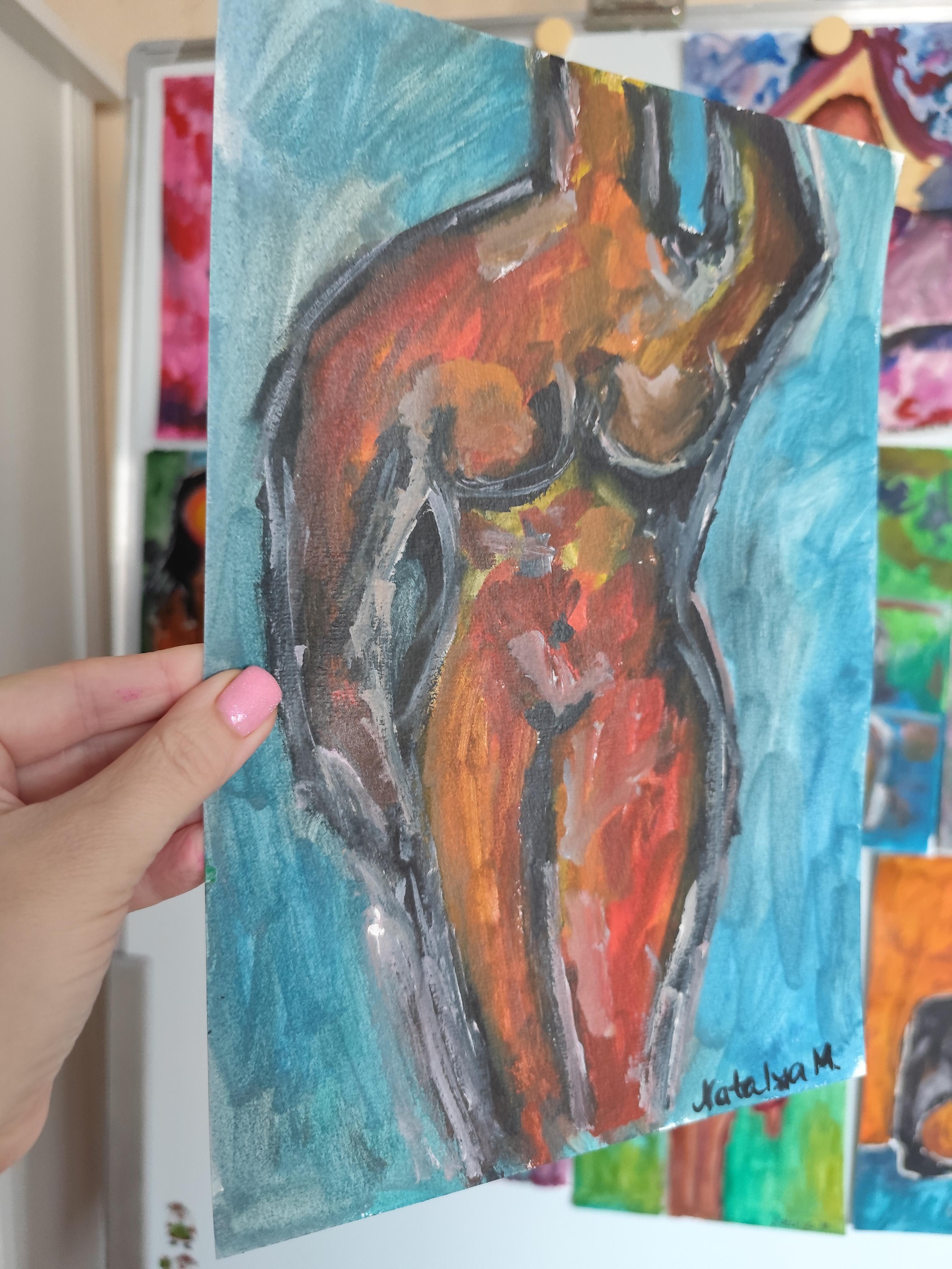 Quadro figurativo astratto ed espressivo contemporaneo di una donna all'acquerello in vendita 5