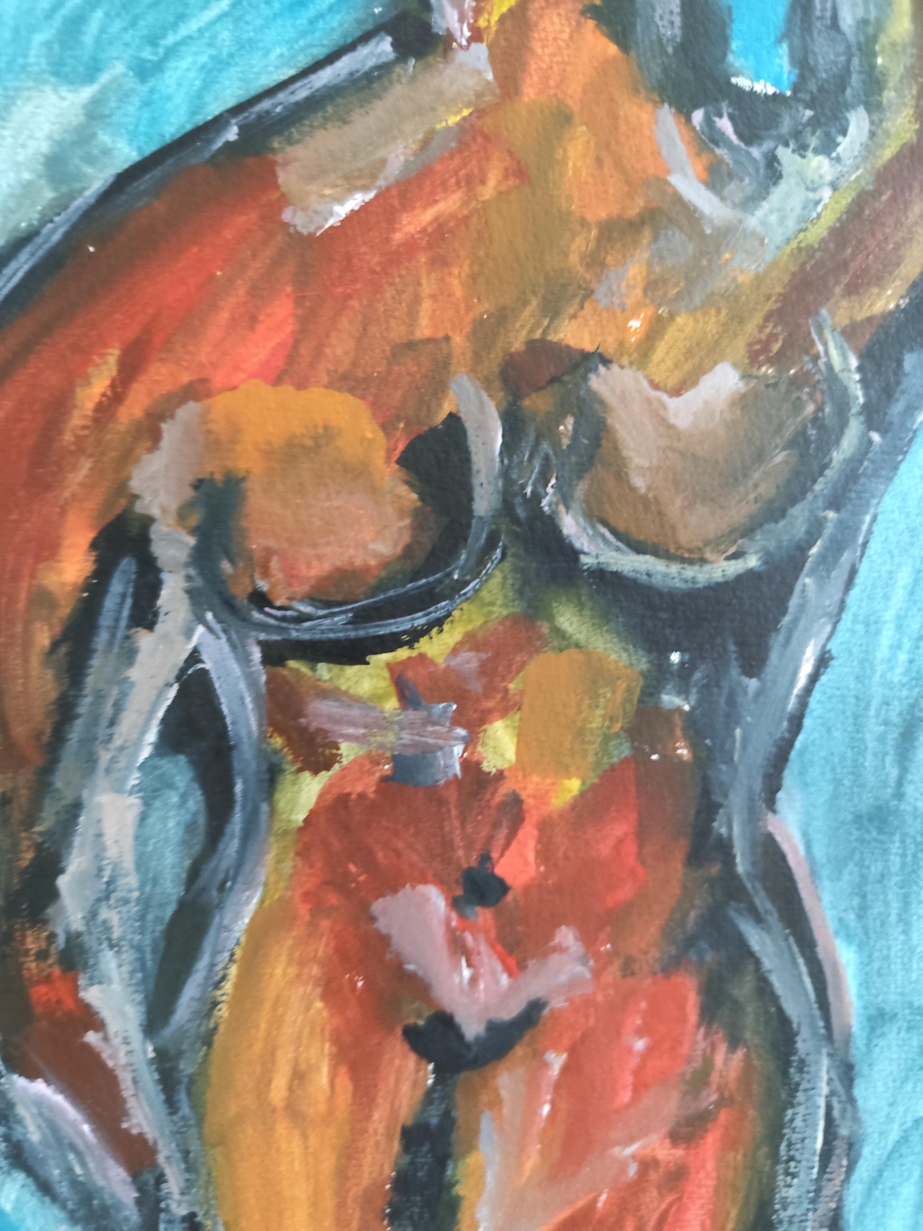 Quadro figurativo astratto ed espressivo contemporaneo di una donna all'acquerello in vendita 12
