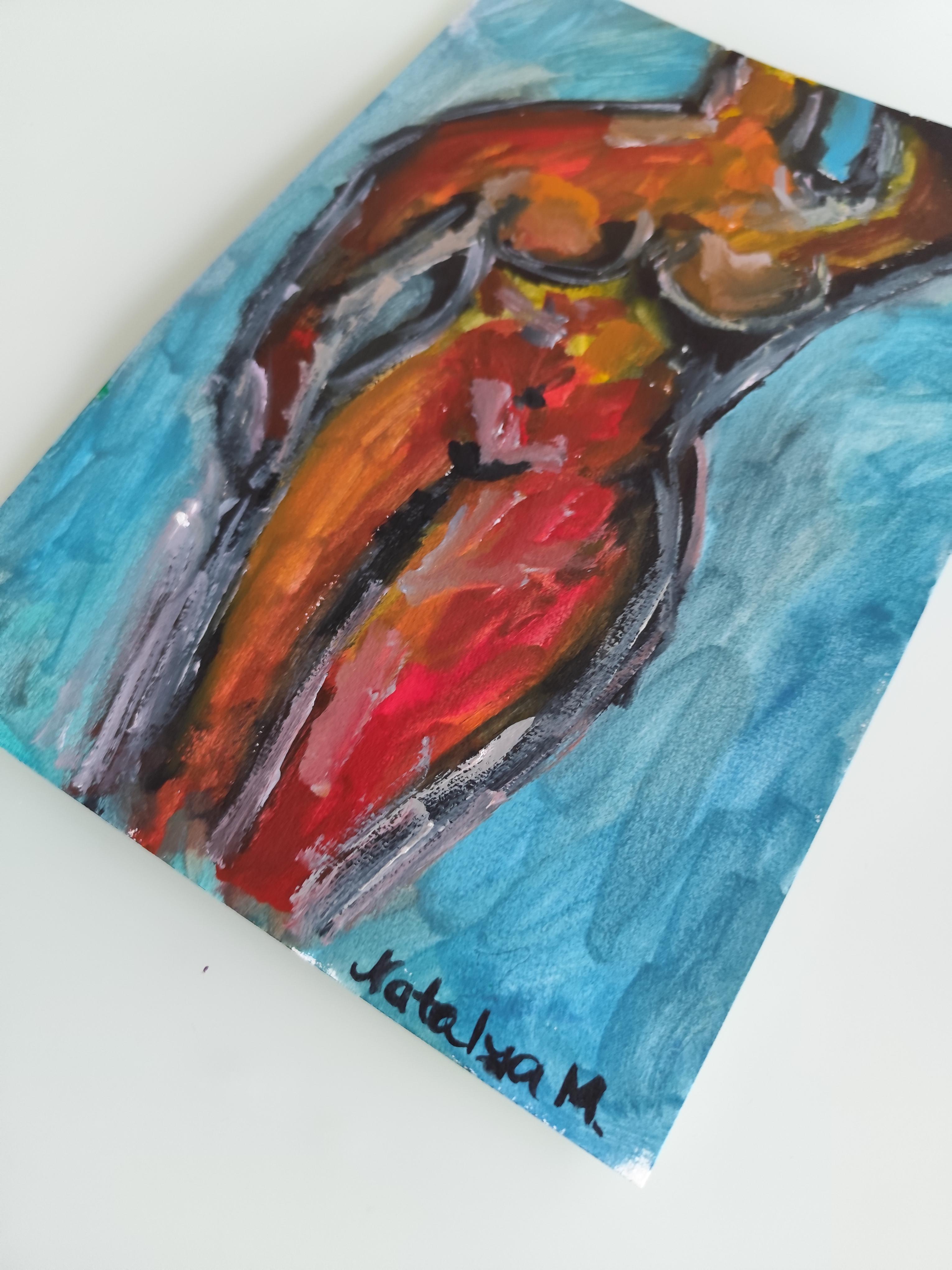 Quadro figurativo astratto ed espressivo contemporaneo di una donna all'acquerello in vendita 13