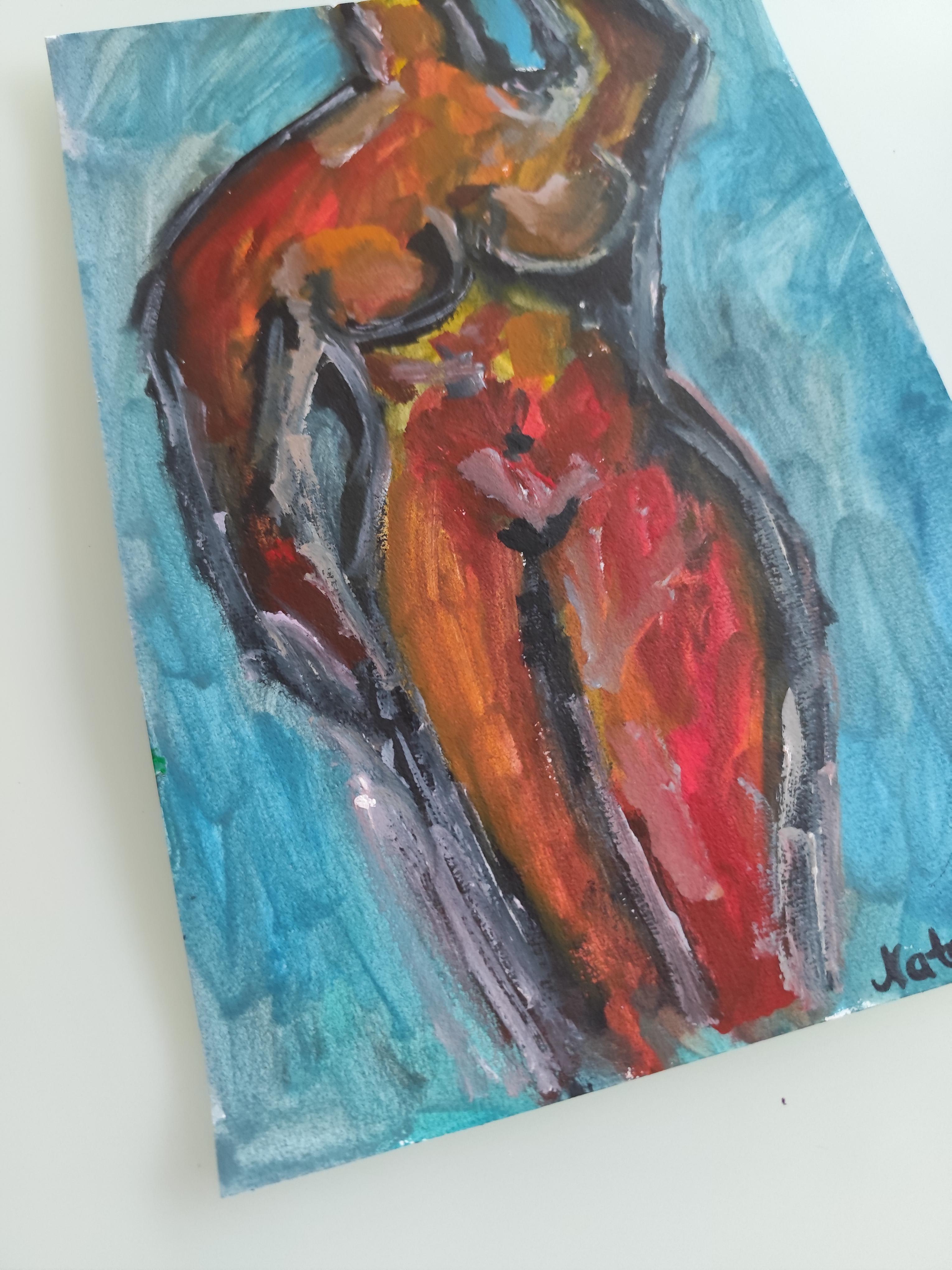Quadro figurativo astratto ed espressivo contemporaneo di una donna all'acquerello in vendita 14
