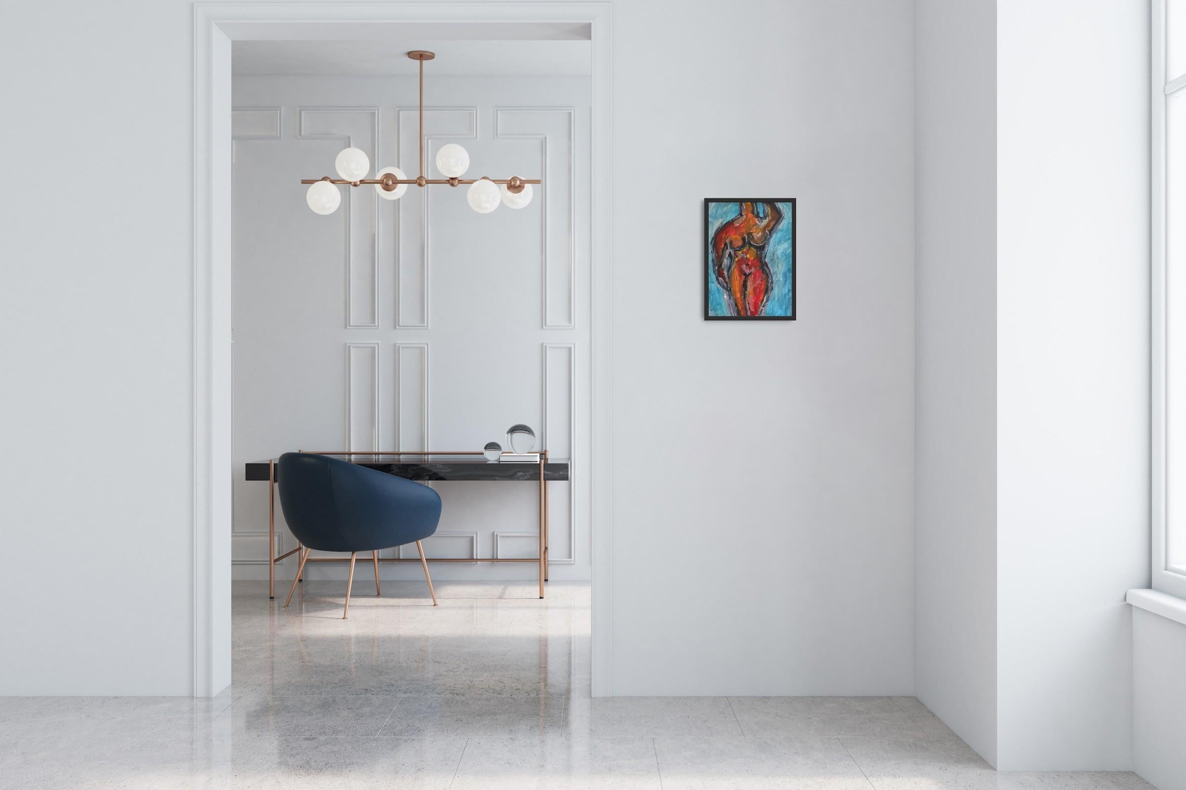 Quadro figurativo astratto ed espressivo contemporaneo di una donna all'acquerello - Painting di Natalya Mougenot 