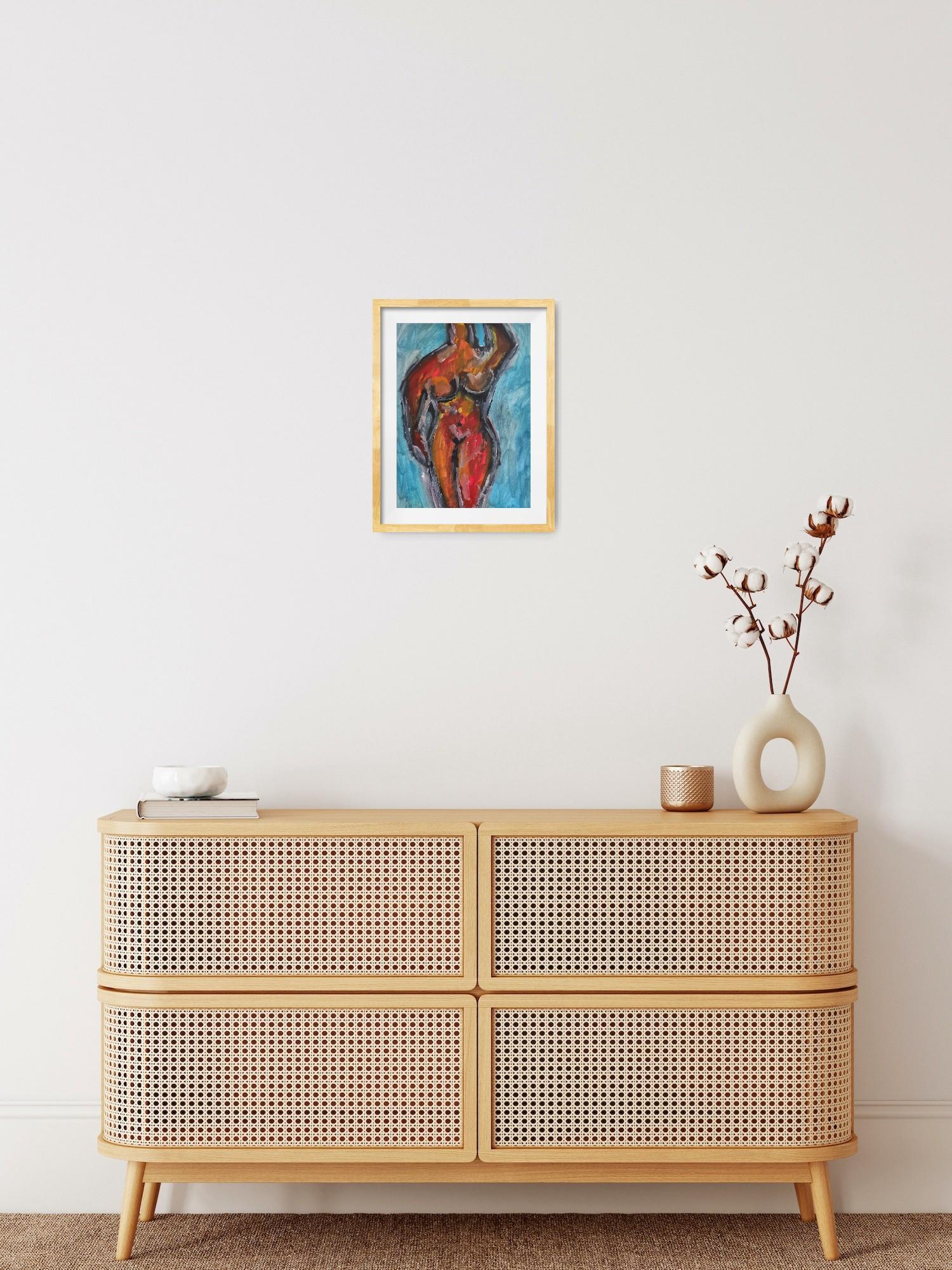 Quadro figurativo astratto ed espressivo contemporaneo di una donna all'acquerello - Abstract Painting Grigio di Natalya Mougenot 