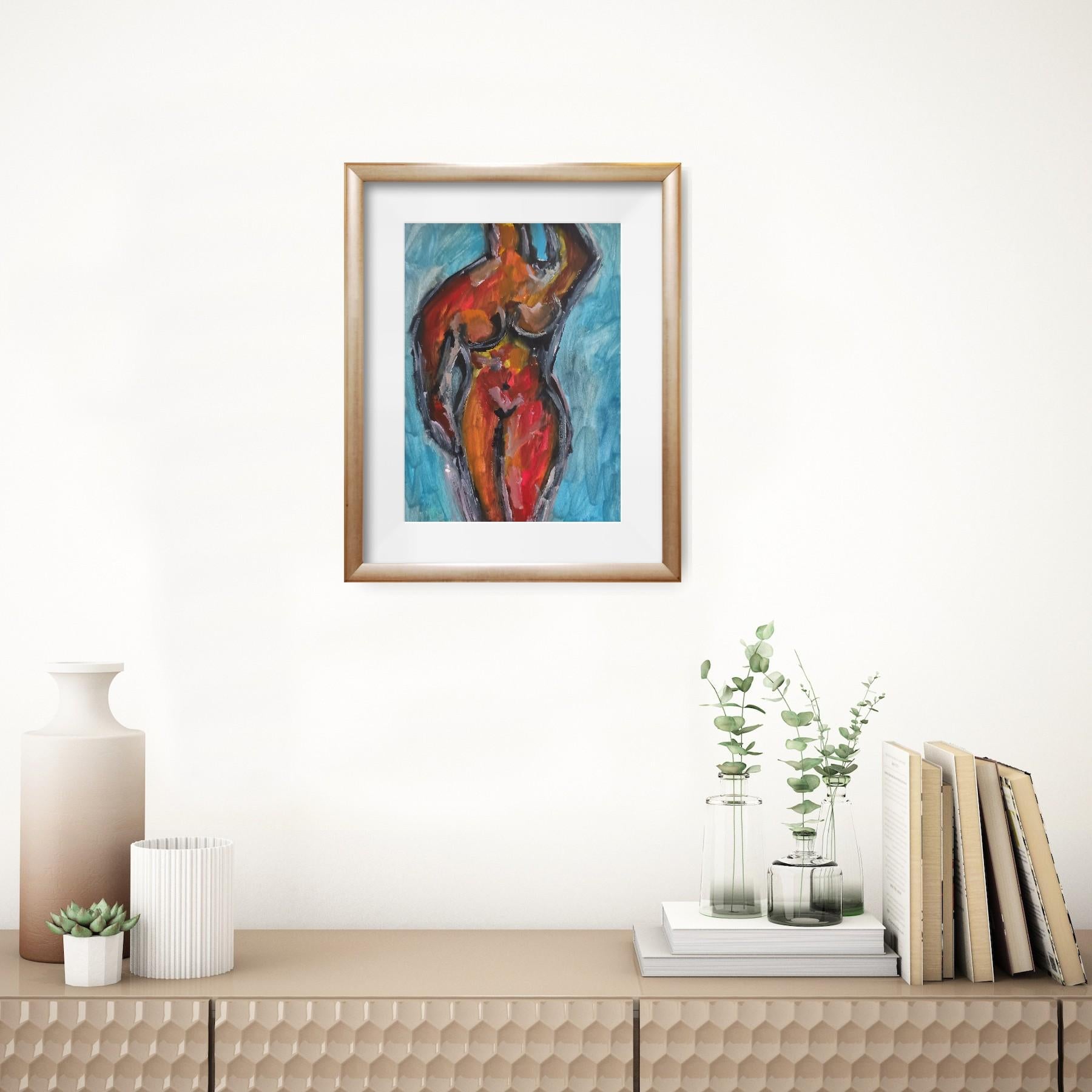 Quadro figurativo astratto ed espressivo contemporaneo di una donna all'acquerello in vendita 1