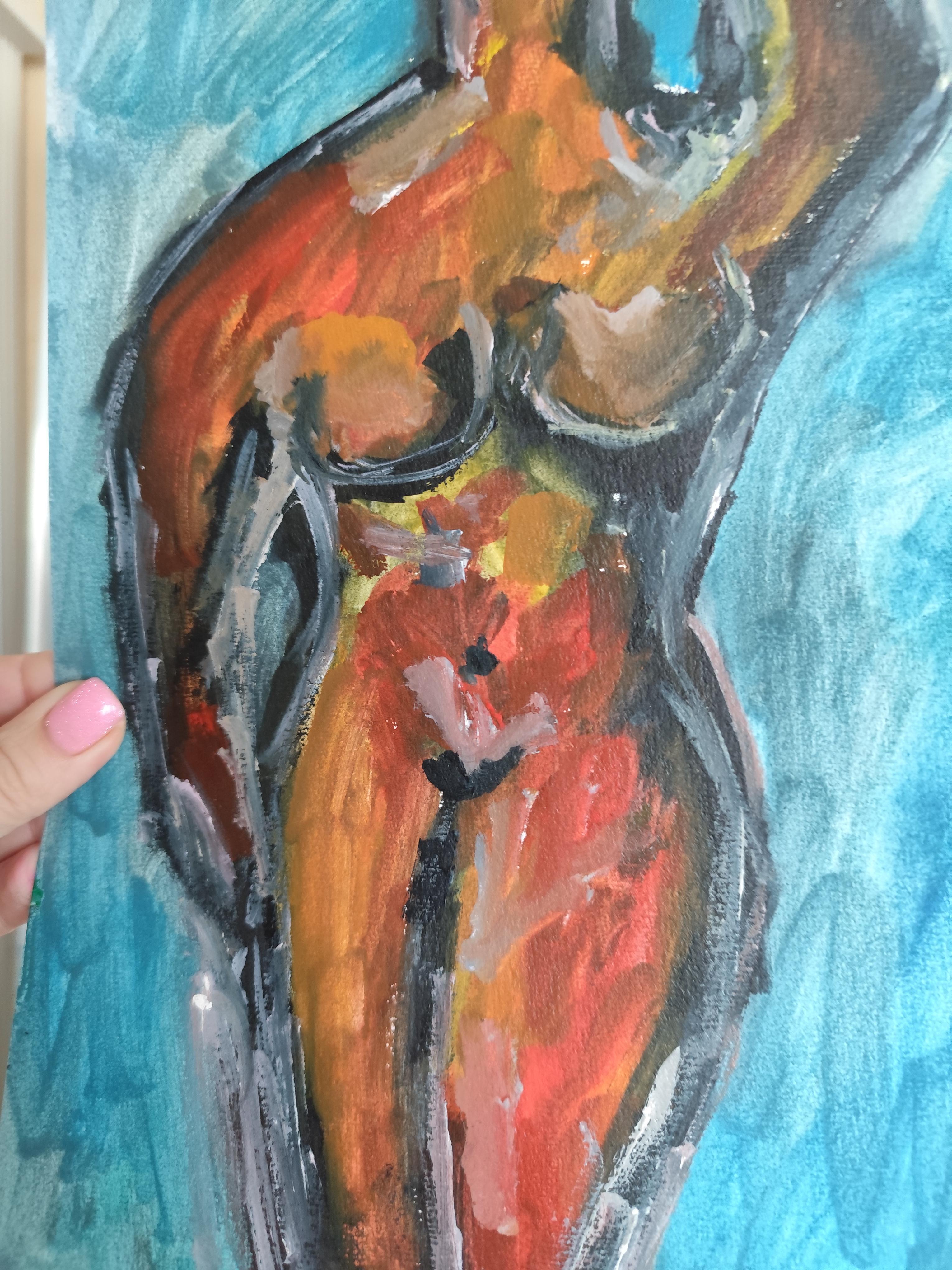 Quadro figurativo astratto ed espressivo contemporaneo di una donna all'acquerello in vendita 4