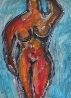 Contemporary abstract expressive figurative watercolor painting of a woman