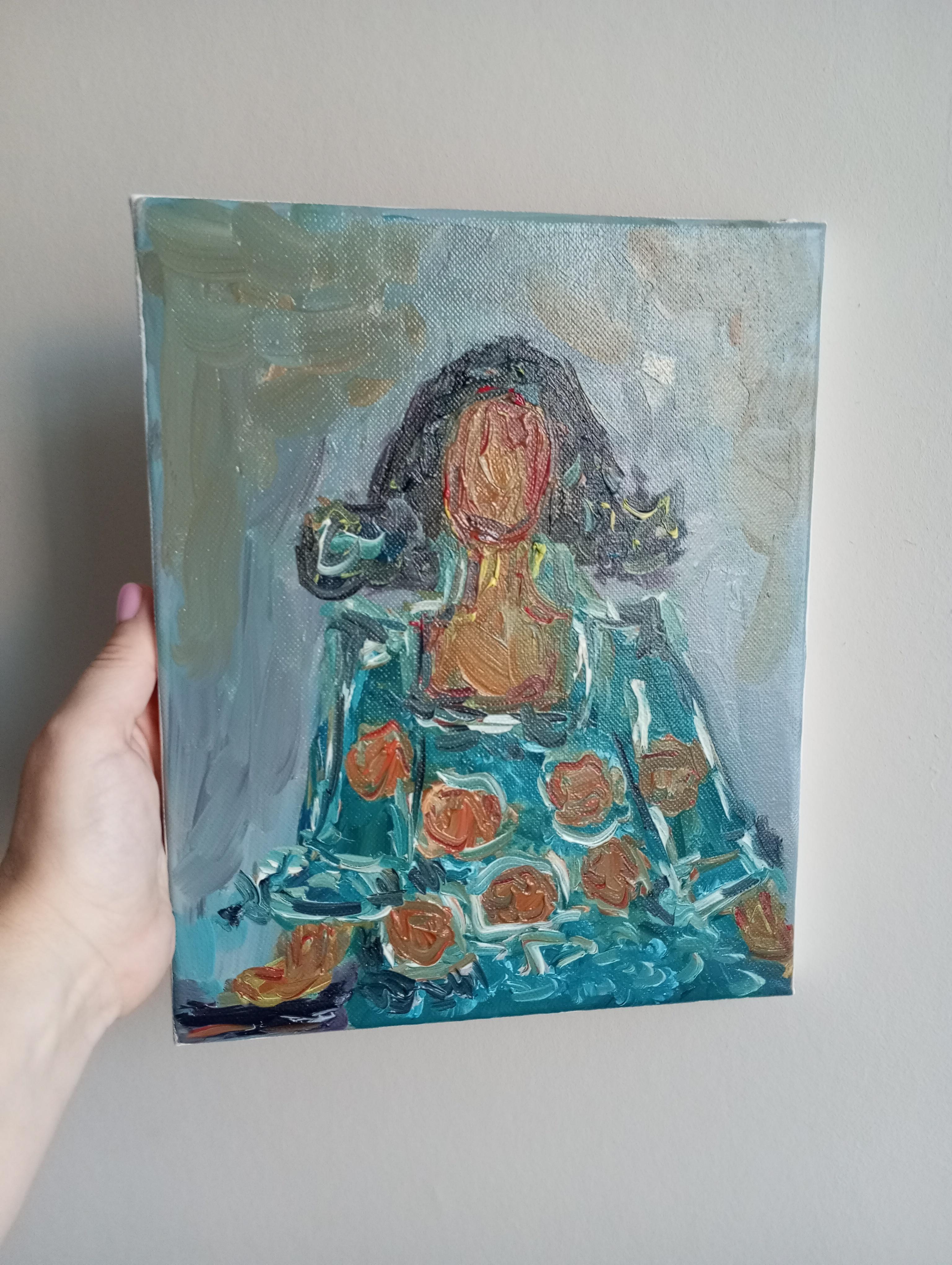 Peinture à l'huile figurative abstraite contemporaine d'une femme sur toile 