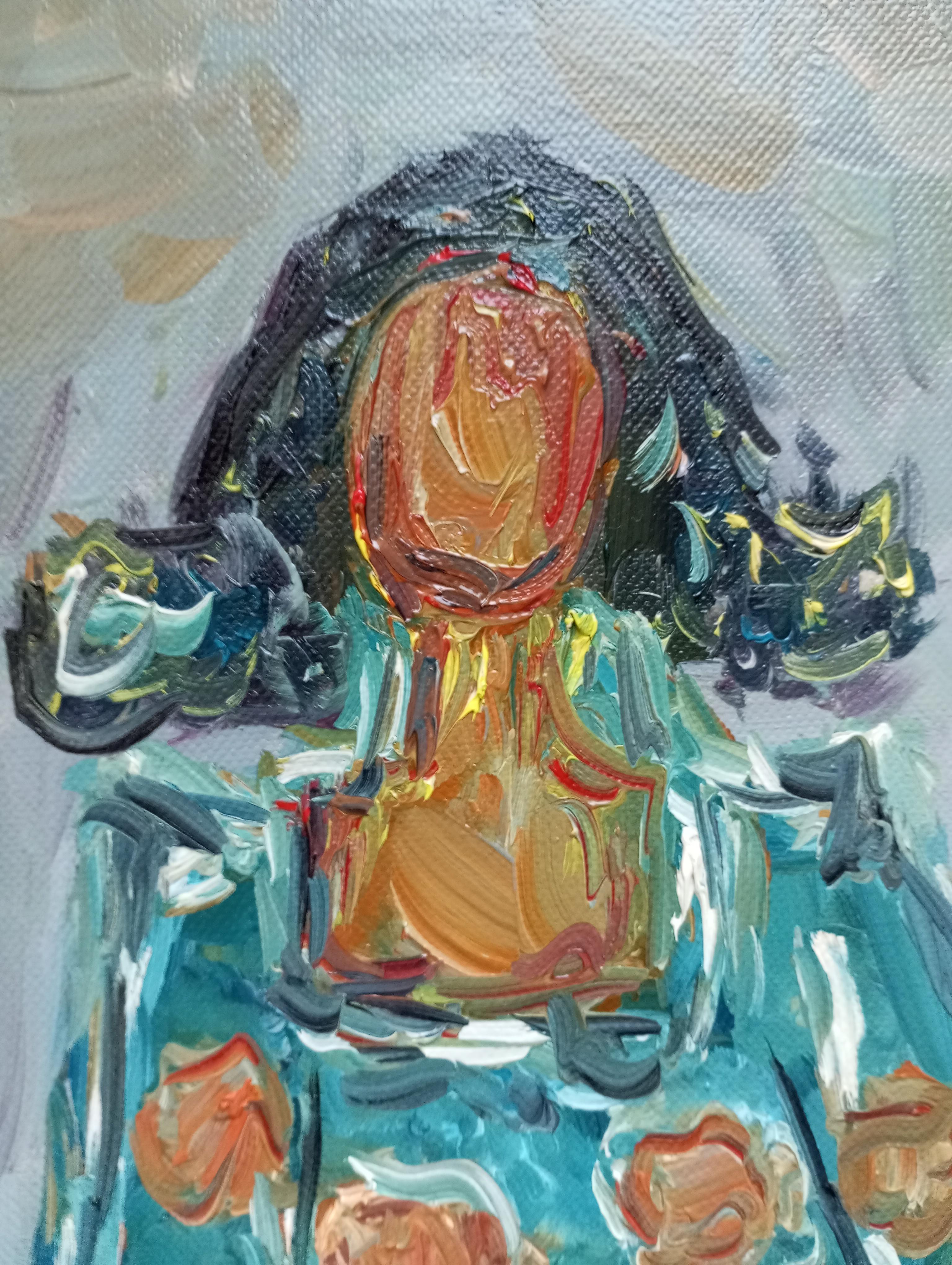 Peinture à l'huile figurative abstraite contemporaine d'une femme sur toile 