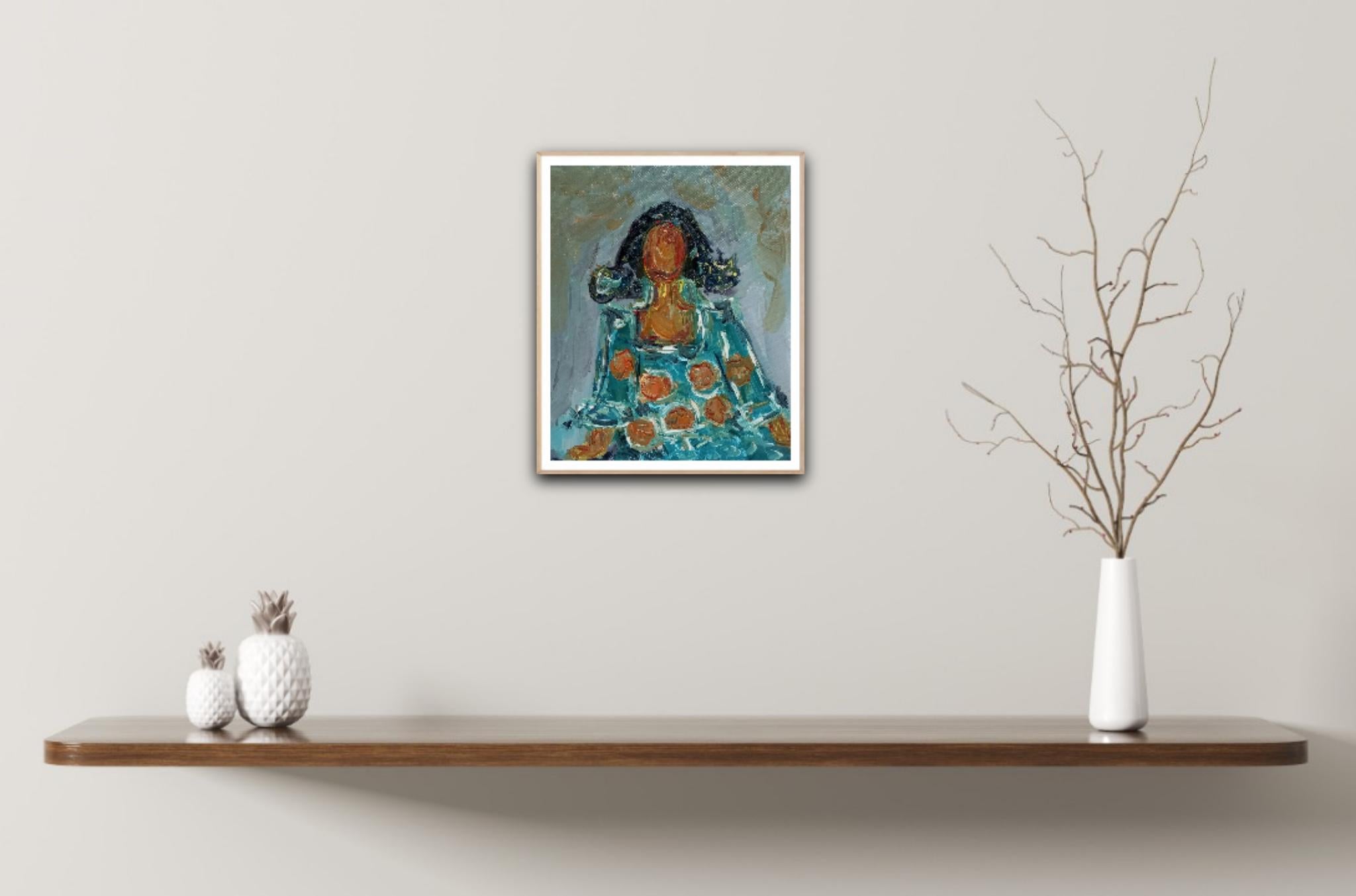 Cette peinture figurative contemporaine, intitulée 