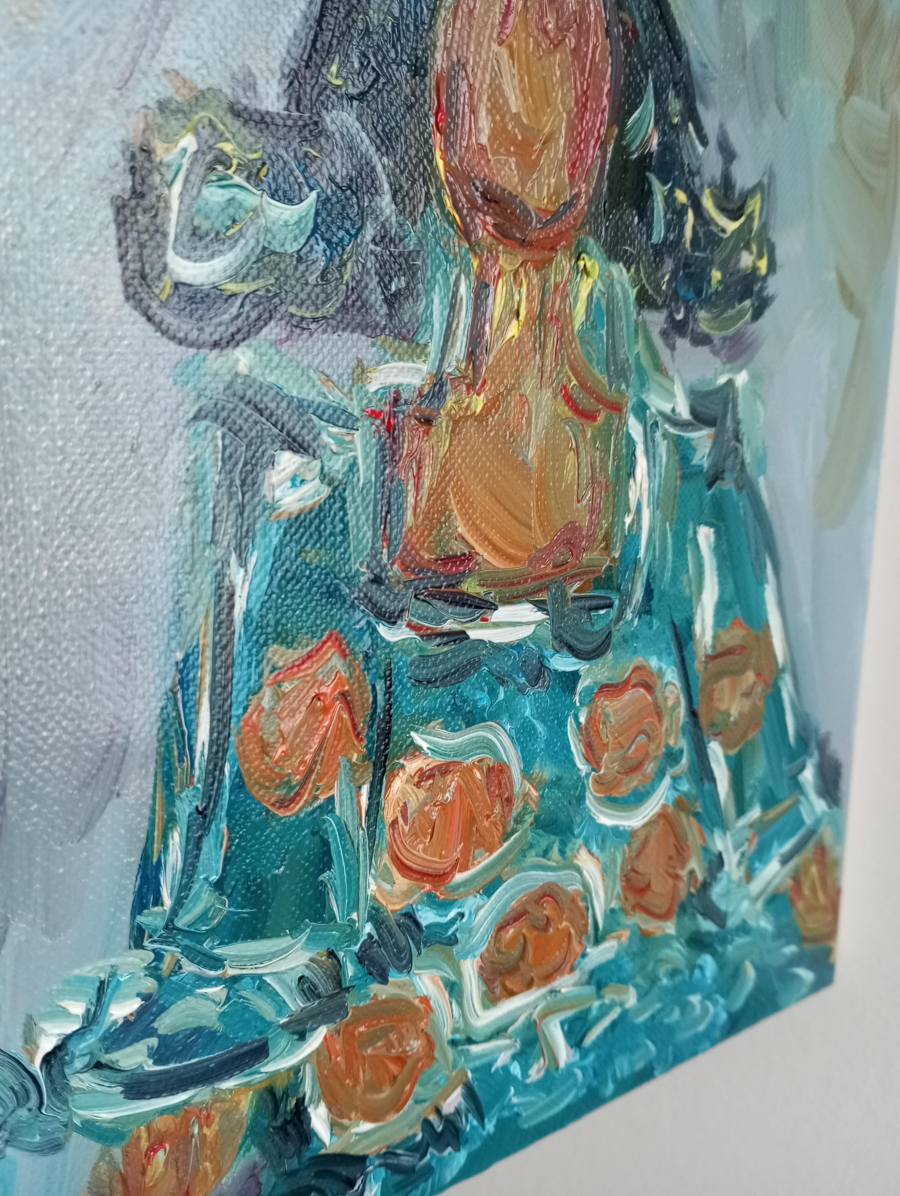 Peinture à l'huile figurative abstraite contemporaine d'une femme sur toile 