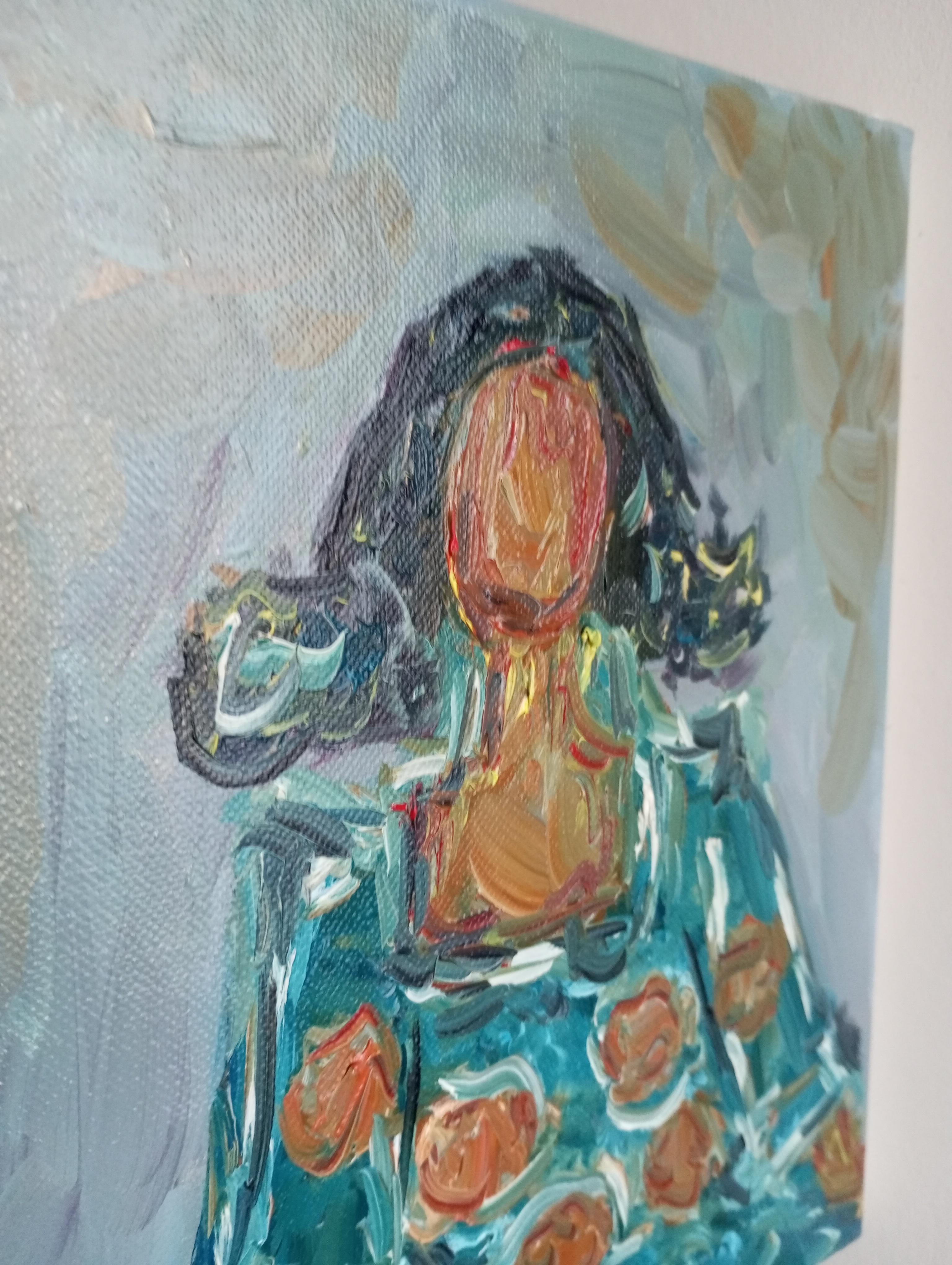 Peinture à l'huile figurative abstraite contemporaine d'une femme sur toile 