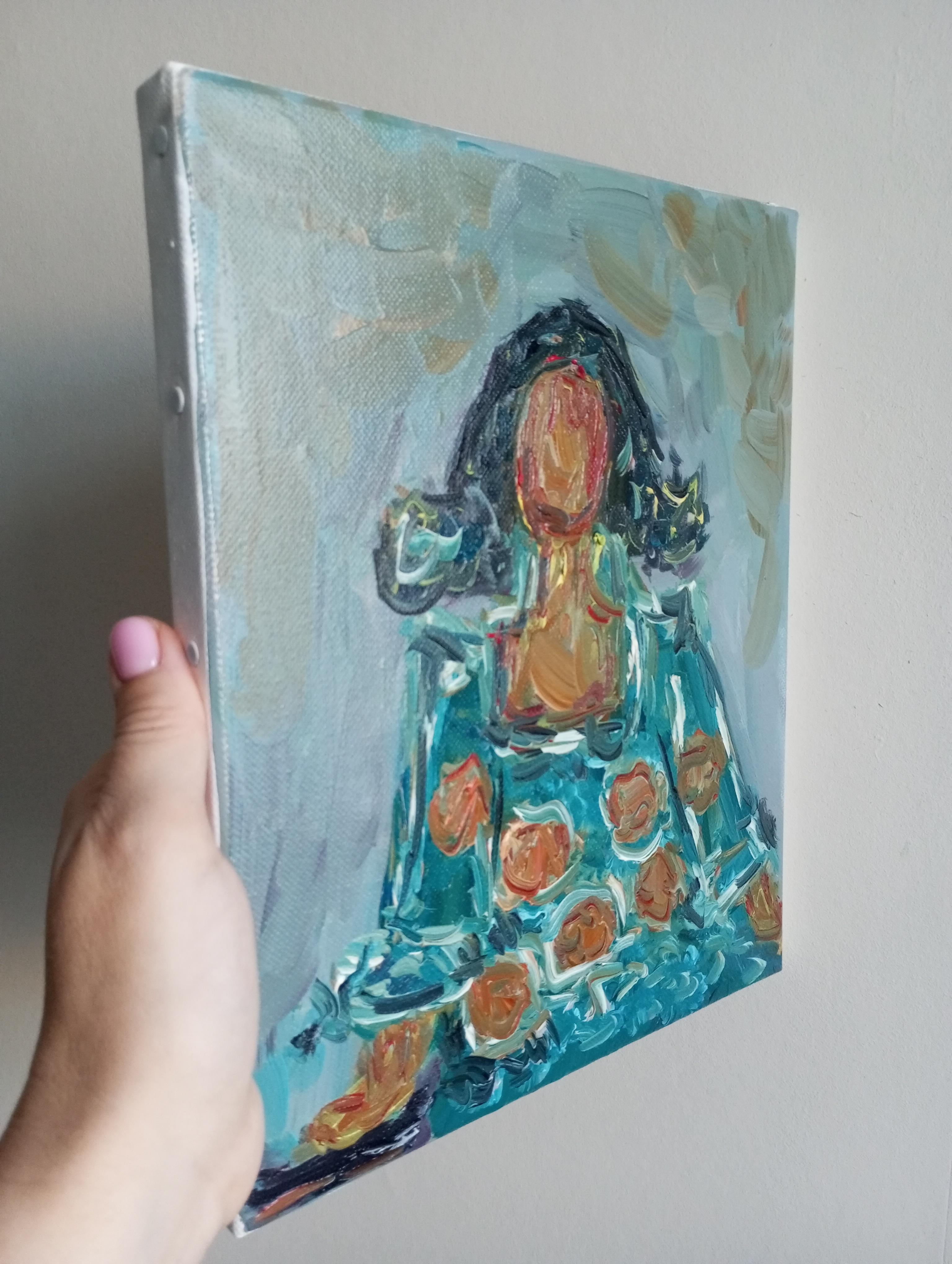 Peinture à l'huile figurative abstraite contemporaine d'une femme sur toile 