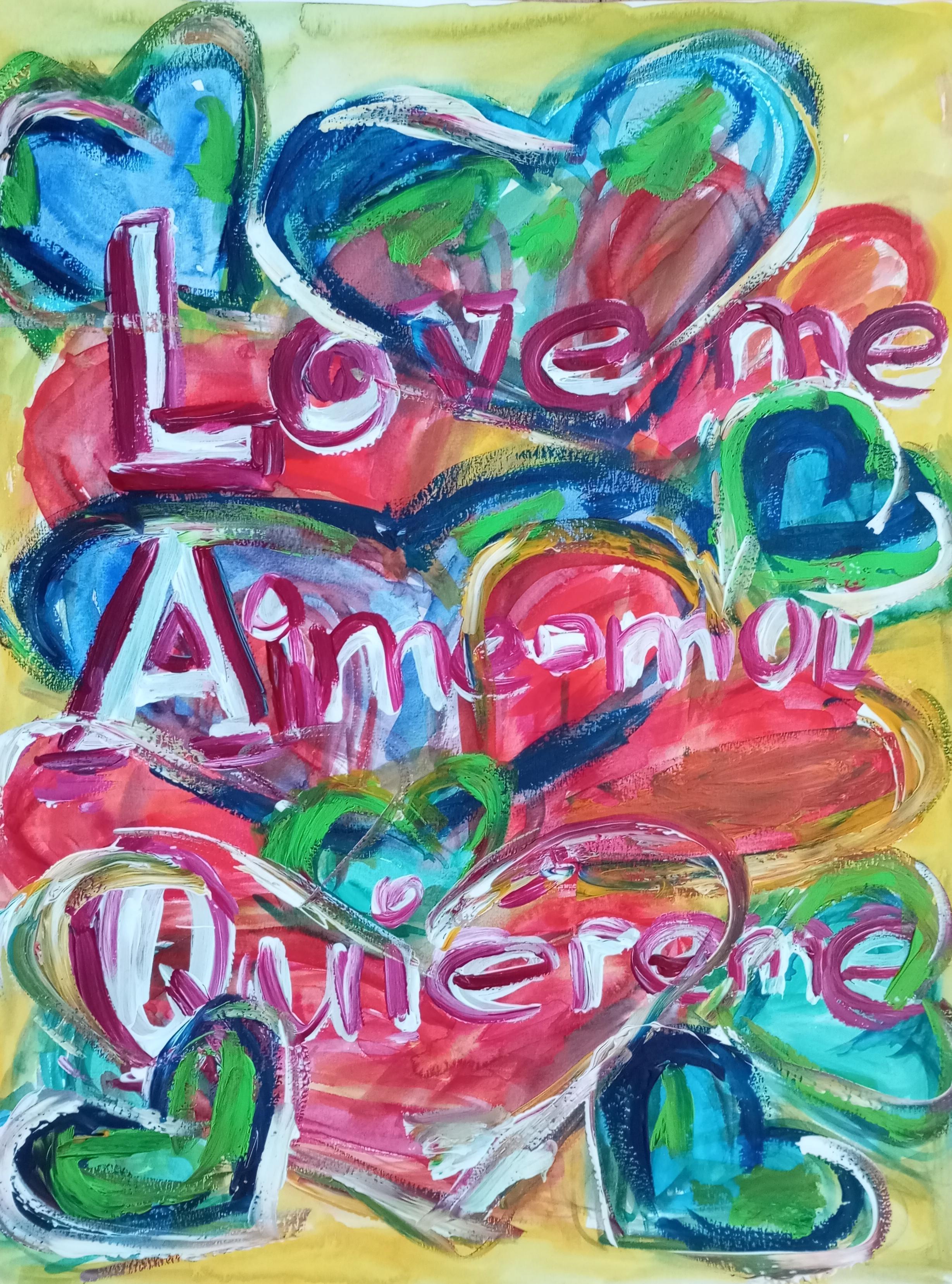 Natalya Mougenot  Abstract Painting - "Love me. Aime-moi. Quiéreme" 