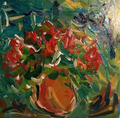 Impressionist abstract oil floral bouquet painting on cardboard "Lovely day"