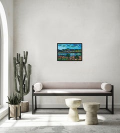 Contemporary impressionist landscape nature watercolor painting on paper