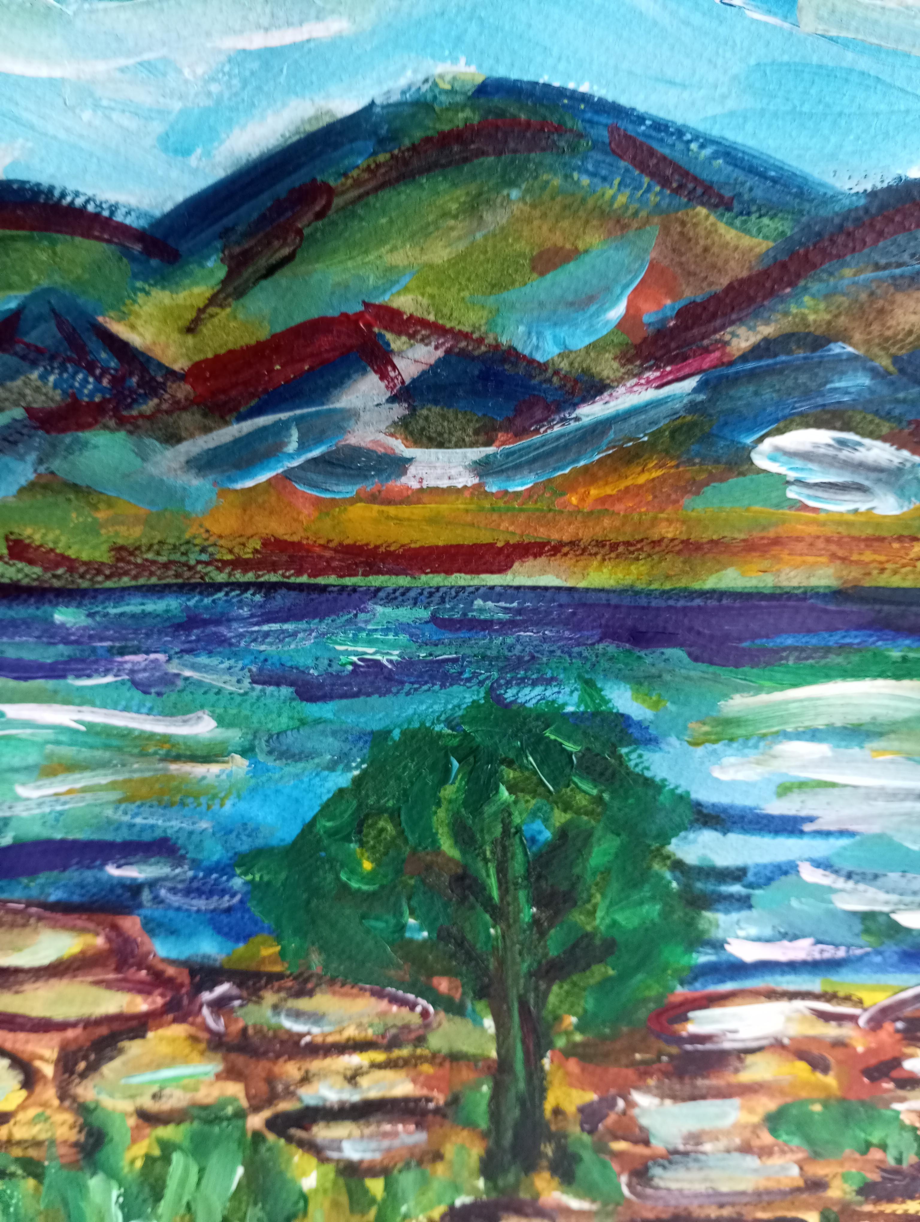 Paesaggio impressionista contemporaneo Nature dipinto ad acquerello su carta in vendita 4