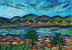 Paisaje impresionista contemporáneo naturaleza pintura acuarela sobre papel