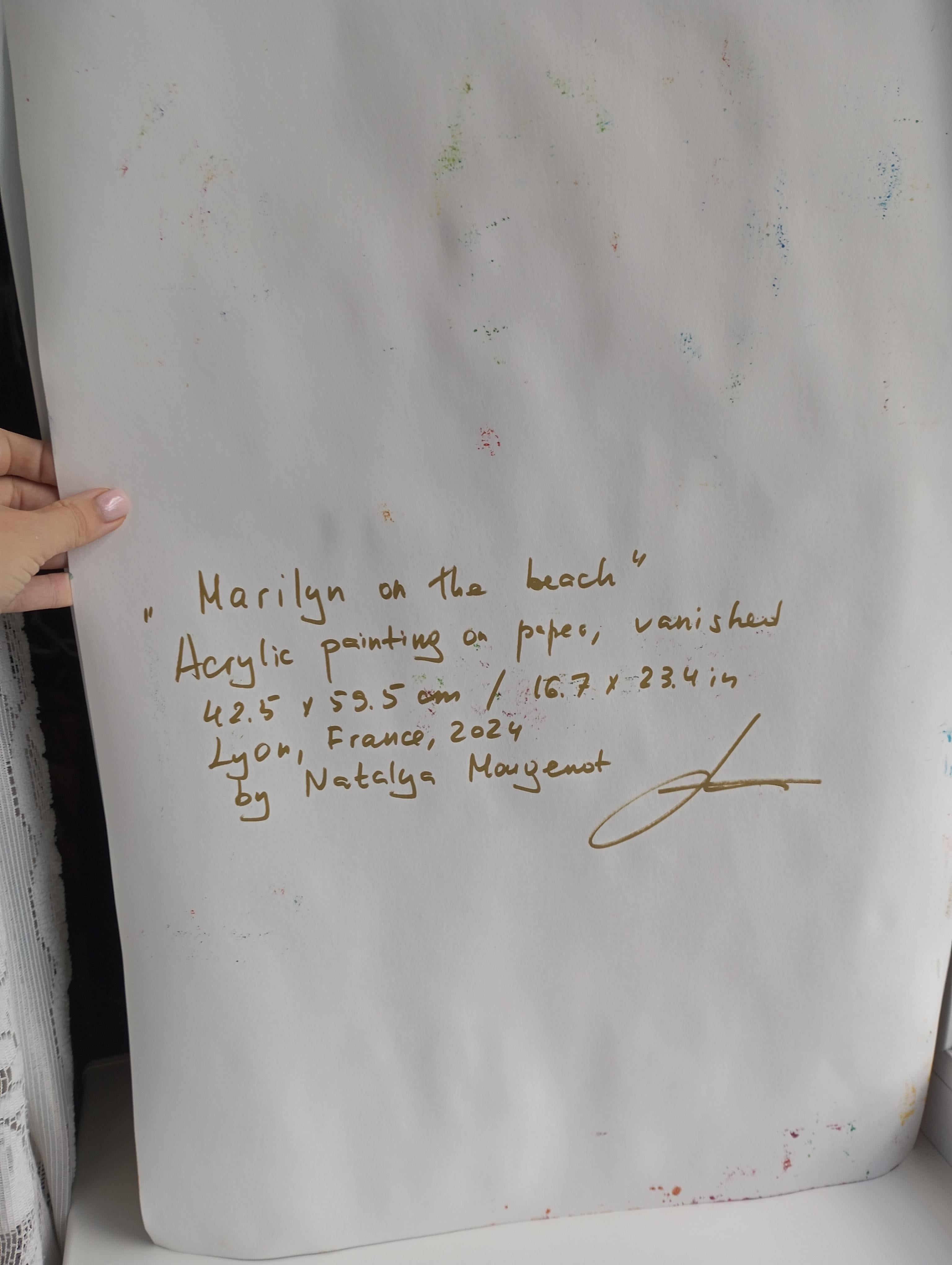 Zeitgenössische Acrylmalerei einer Frau auf Papier, inspiriert von Marylin Monroe im Angebot 7