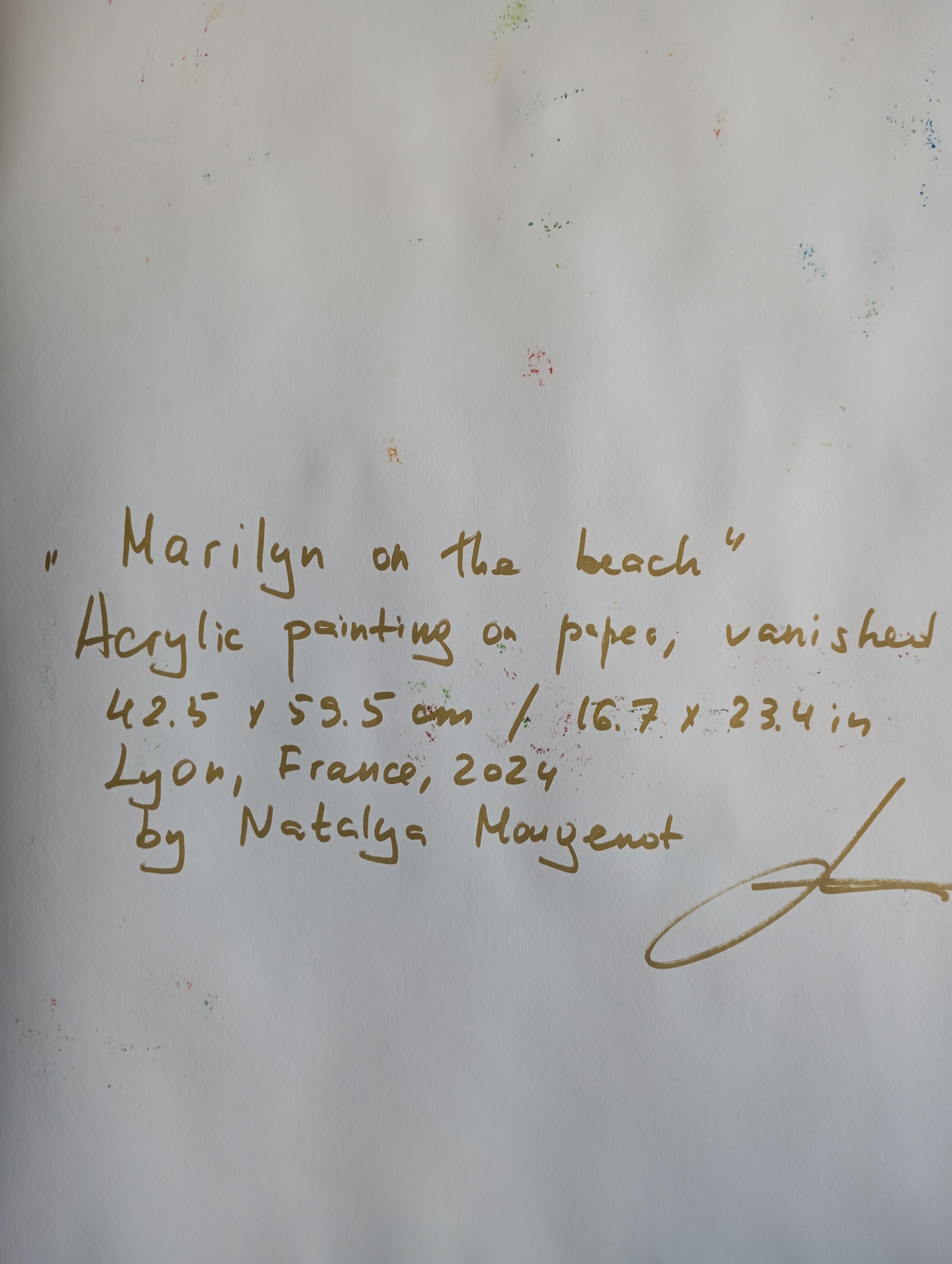 Zeitgenössische Acrylmalerei einer Frau auf Papier, inspiriert von Marylin Monroe im Angebot 8