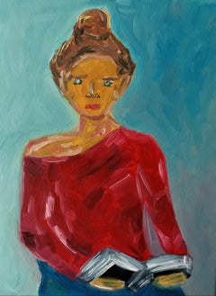 "Meditation "(contemporary figurative painting of woman with a book)