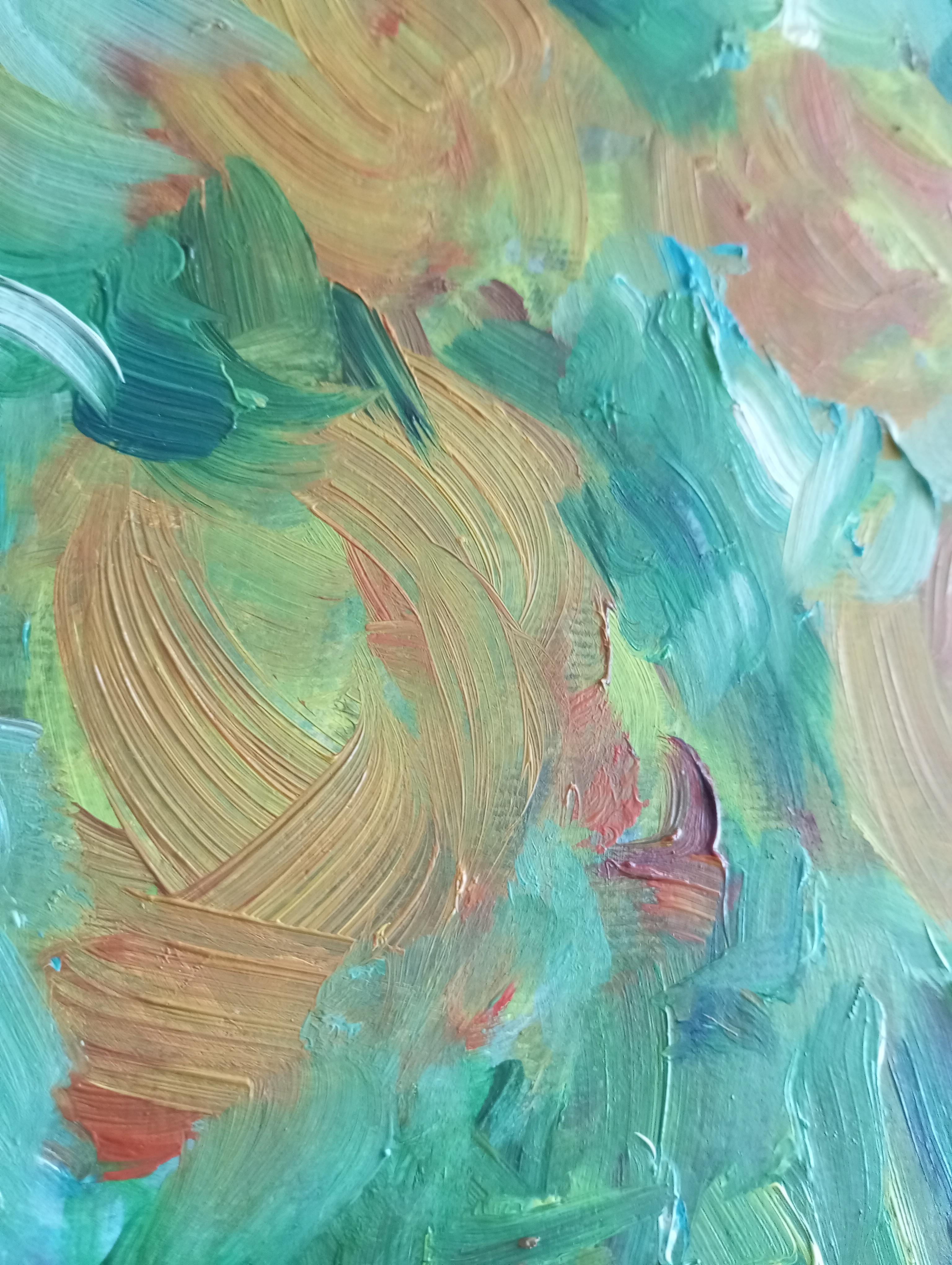 Pintura al óleo contemporánea impresionista abstracta floral tulipanes papel 