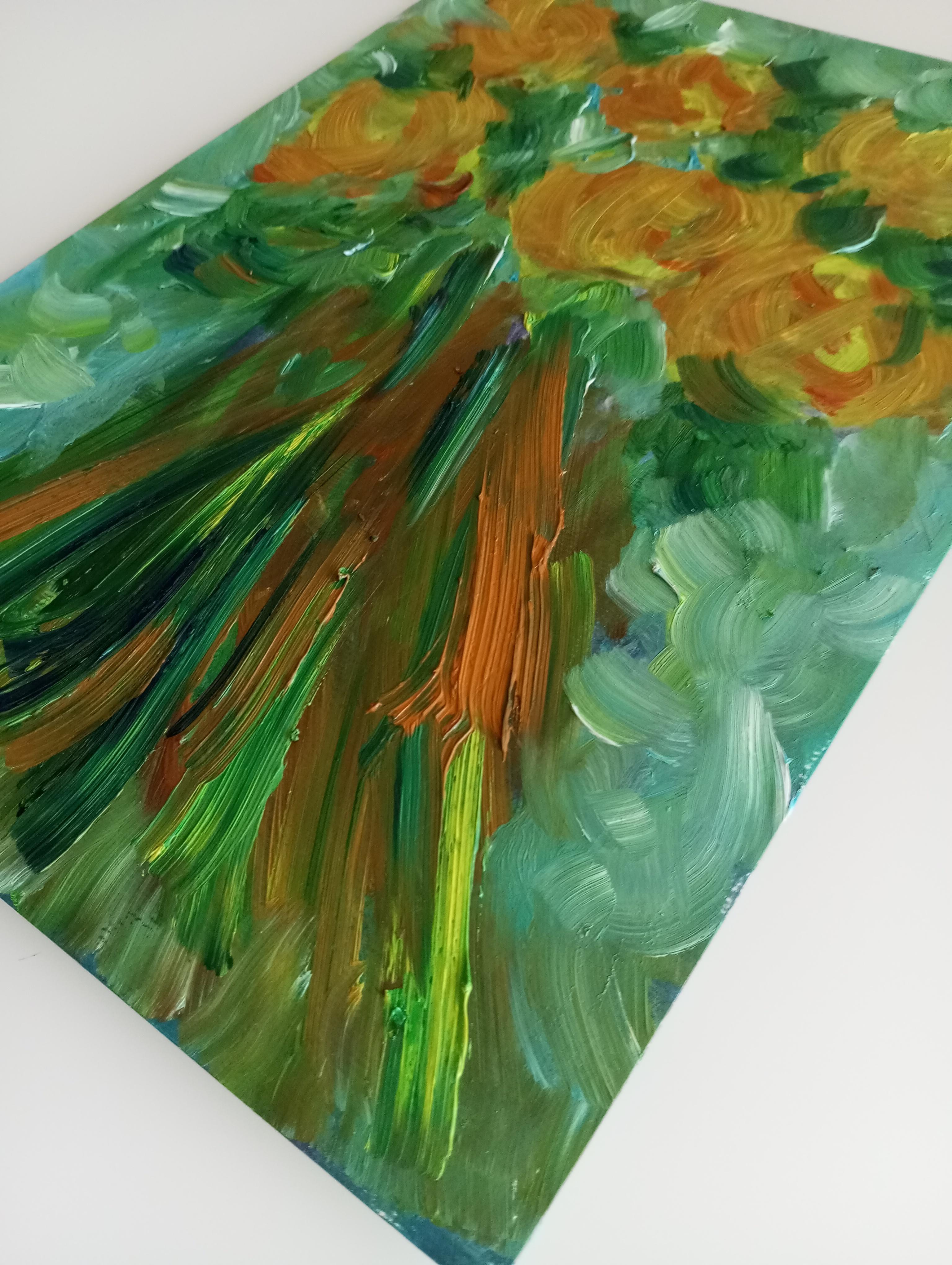 Pintura al óleo contemporánea impresionista abstracta floral tulipanes papel 