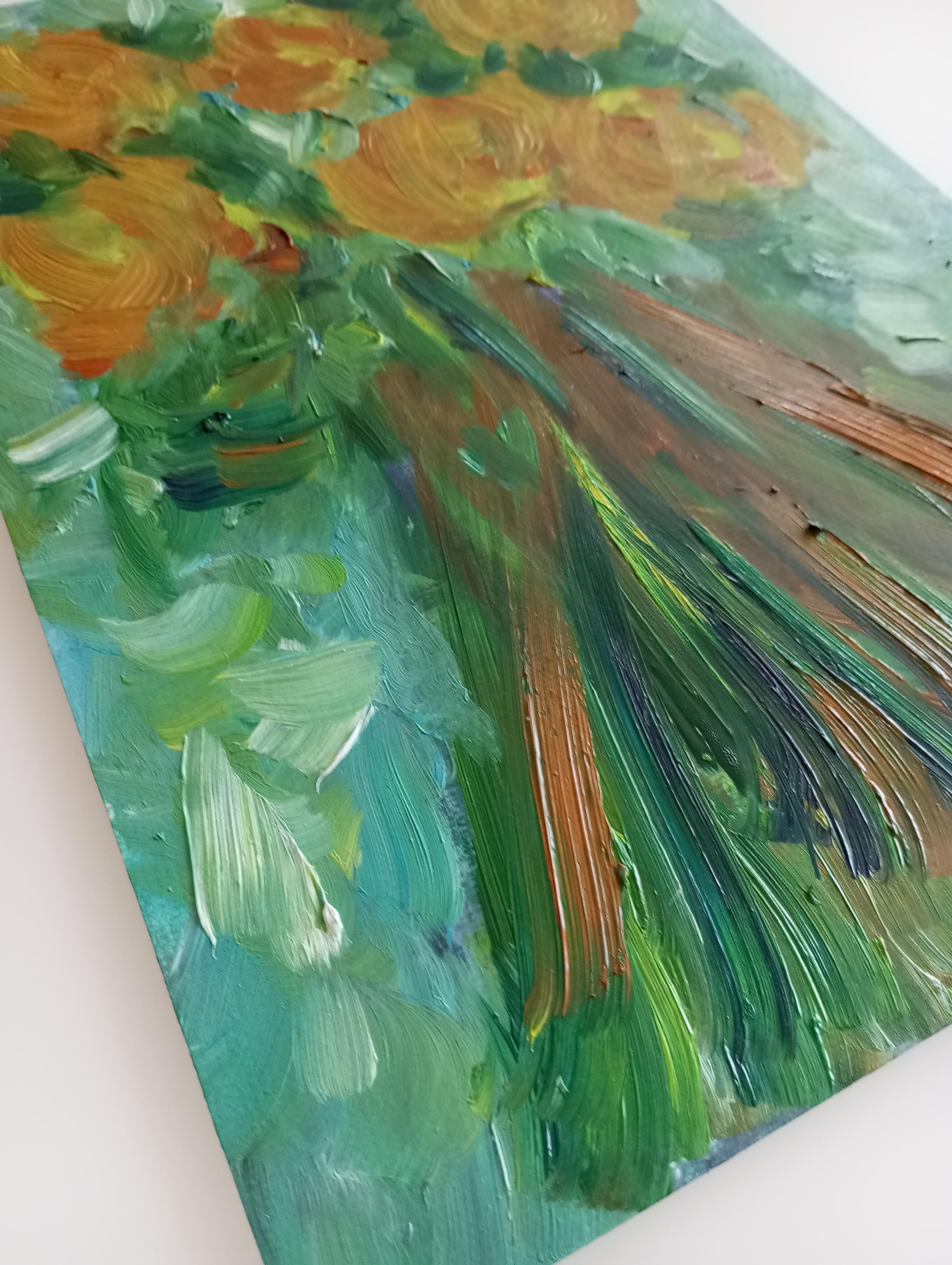 Pintura al óleo contemporánea impresionista abstracta floral tulipanes papel 